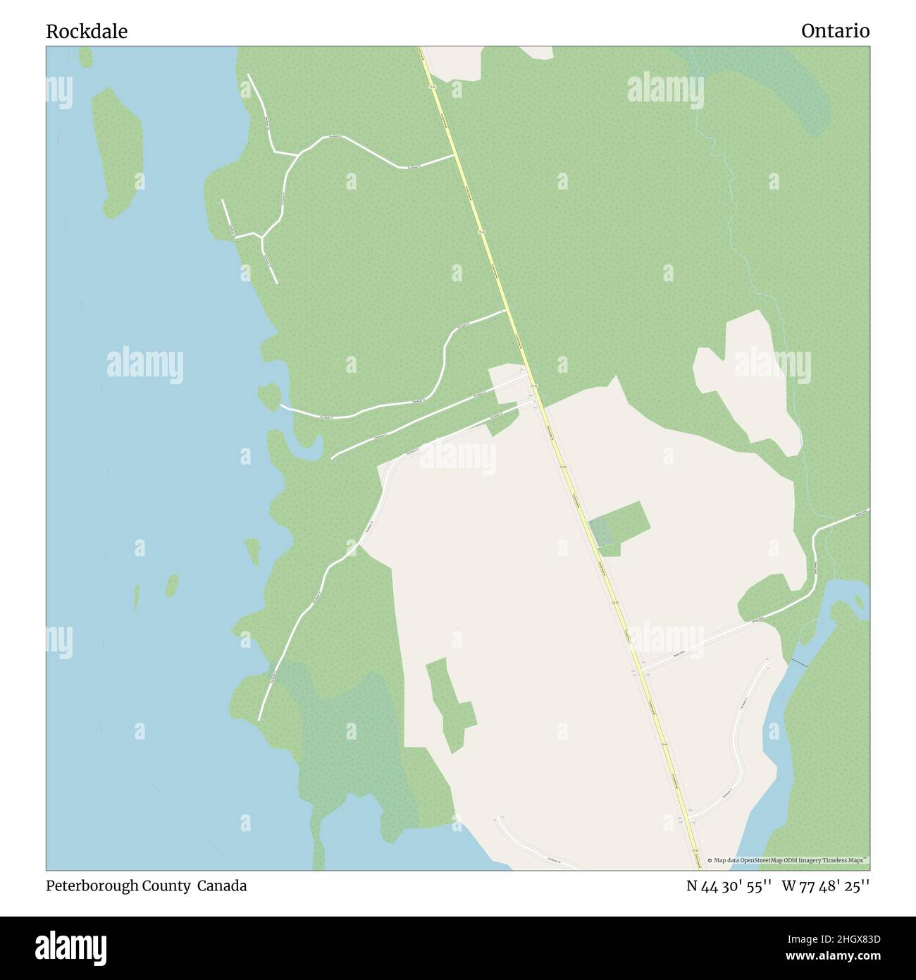 Rockdale, Peterborough County, Kanada, Ontario, N 44 30' 55'', W 77 48' 25'', map, Timeless Map veröffentlicht im Jahr 2021. Reisende, Entdecker und Abenteurer wie Florence Nightingale, David Livingstone, Ernest Shackleton, Lewis and Clark und Sherlock Holmes haben sich bei der Planung von Reisen zu den entlegensten Ecken der Welt auf Karten verlassen.Timeless Maps kartiert die meisten Orte auf der Welt und zeigt die Verwirklichung großer Träume Stockfoto