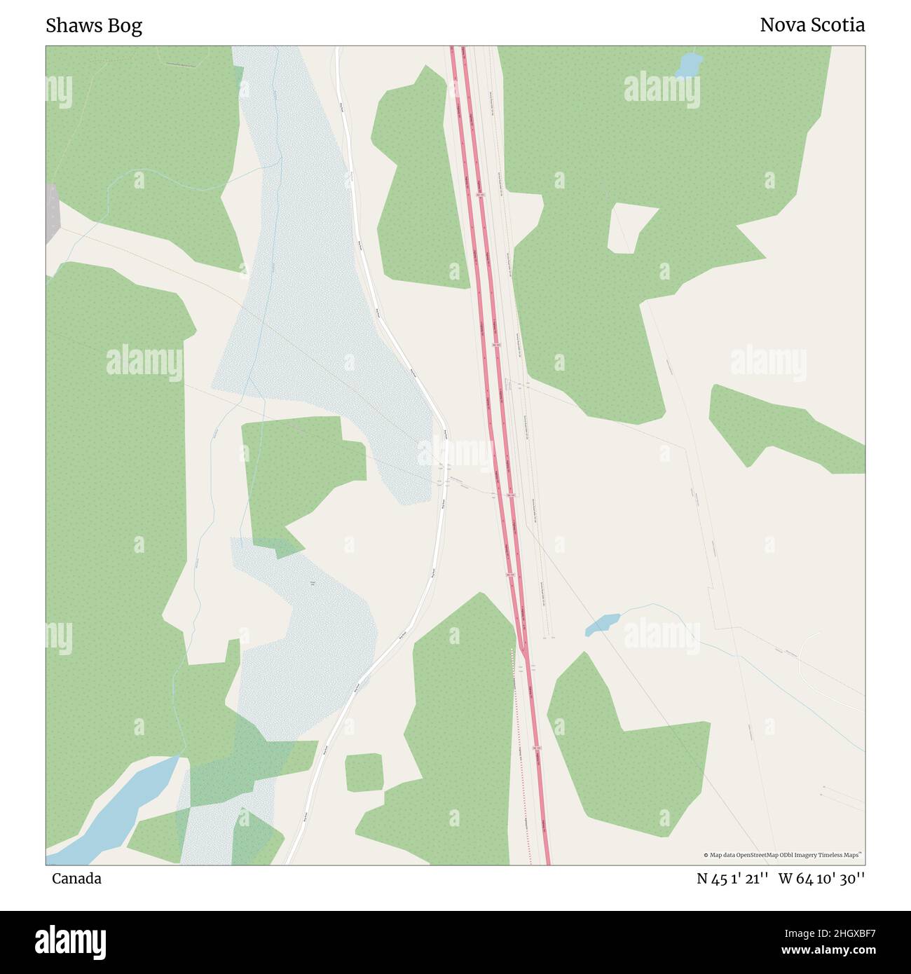 Shaws Bog, Canada, Nova Scotia, N 45 1' 21'', W 64 10' 30'', map, Timeless Map veröffentlicht im Jahr 2021. Reisende, Entdecker und Abenteurer wie Florence Nightingale, David Livingstone, Ernest Shackleton, Lewis and Clark und Sherlock Holmes haben sich bei der Planung von Reisen zu den entlegensten Ecken der Welt auf Karten verlassen.Timeless Maps kartiert die meisten Orte auf der Welt und zeigt die Verwirklichung großer Träume Stockfoto