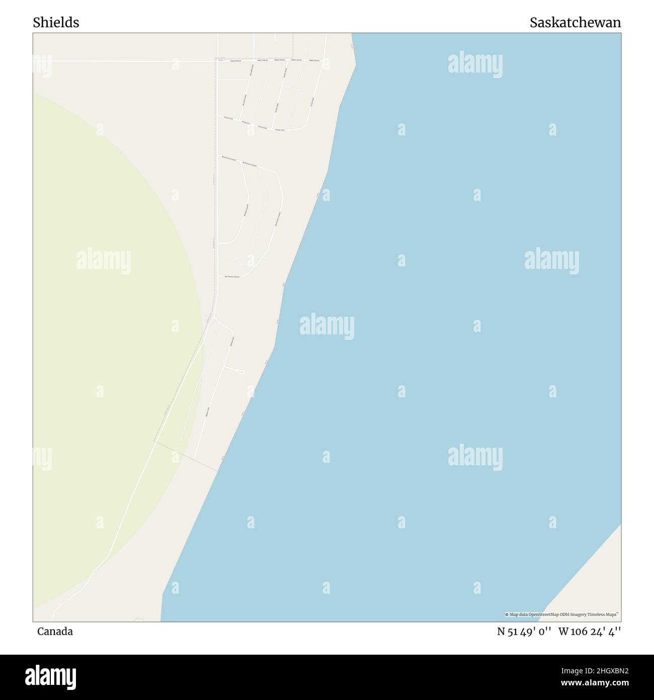 Shields, Canada, Saskatchewan, N 51 49' 0'', W 106 24' 4'', map, Timeless Map veröffentlicht 2021. Reisende, Entdecker und Abenteurer wie Florence Nightingale, David Livingstone, Ernest Shackleton, Lewis and Clark und Sherlock Holmes haben sich bei der Planung von Reisen zu den entlegensten Ecken der Welt auf Karten verlassen.Timeless Maps kartiert die meisten Orte auf der Welt und zeigt die Verwirklichung großer Träume Stockfoto