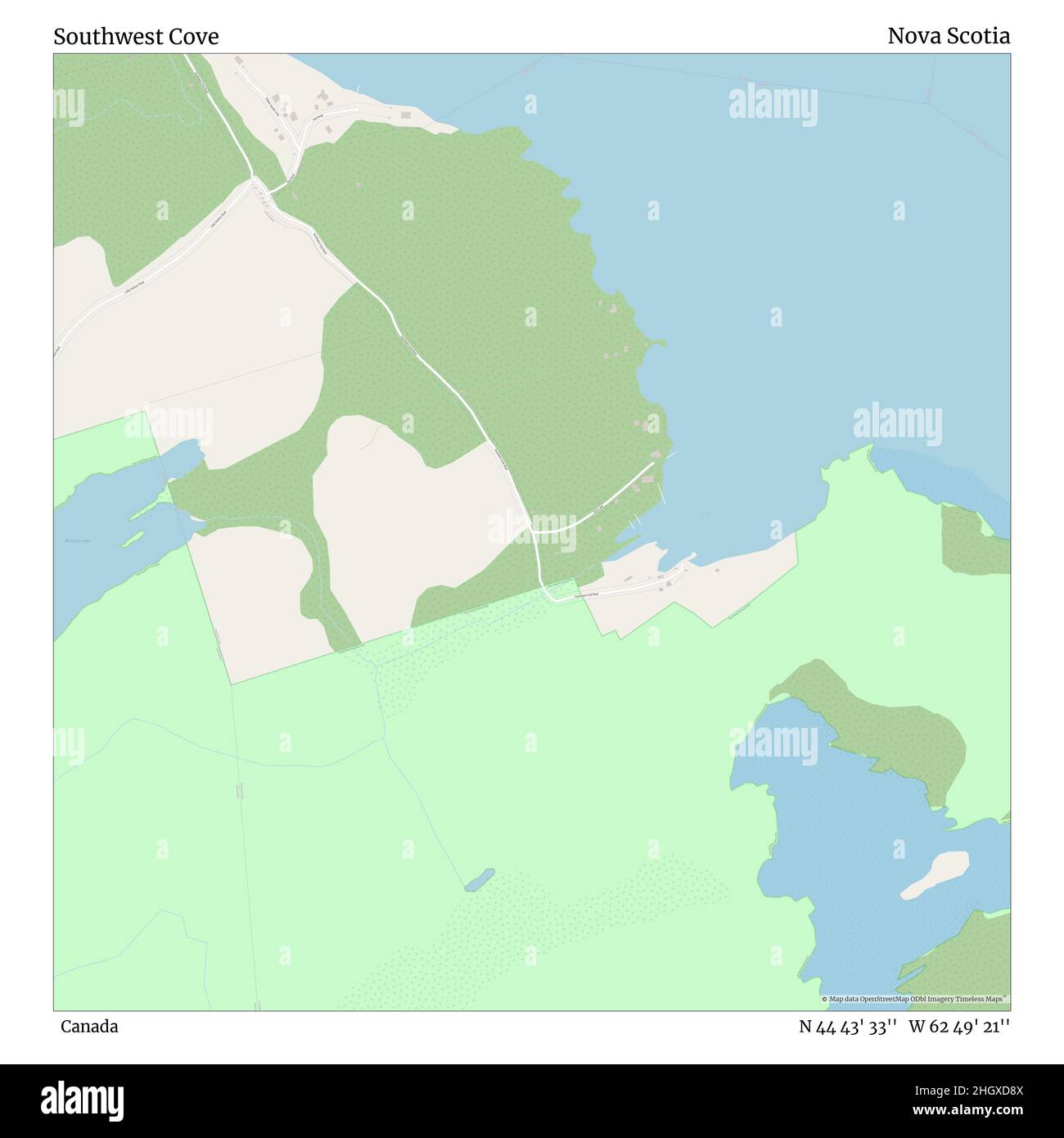 Southwest Cove, Canada, Nova Scotia, N 44 43' 33'', W 62 49' 21'', map, Timeless Map veröffentlicht im Jahr 2021. Reisende, Entdecker und Abenteurer wie Florence Nightingale, David Livingstone, Ernest Shackleton, Lewis and Clark und Sherlock Holmes haben sich bei der Planung von Reisen zu den entlegensten Ecken der Welt auf Karten verlassen.Timeless Maps kartiert die meisten Orte auf der Welt und zeigt die Verwirklichung großer Träume Stockfoto