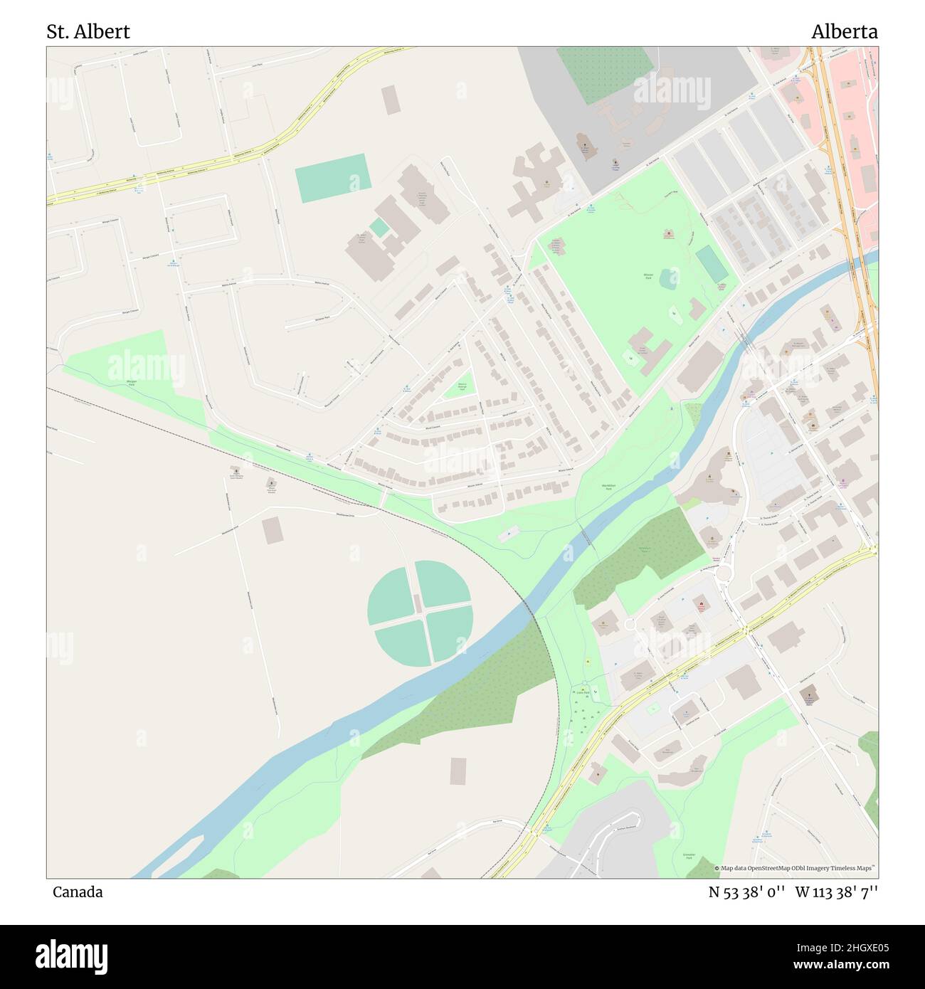 St. Albert, Kanada, Alberta, N 53 38' 0'', W 113 38' 7'', map, Timeless Map veröffentlicht im Jahr 2021. Reisende, Entdecker und Abenteurer wie Florence Nightingale, David Livingstone, Ernest Shackleton, Lewis and Clark und Sherlock Holmes haben sich bei der Planung von Reisen zu den entlegensten Ecken der Welt auf Karten verlassen.Timeless Maps kartiert die meisten Orte auf der Welt und zeigt die Verwirklichung großer Träume Stockfoto