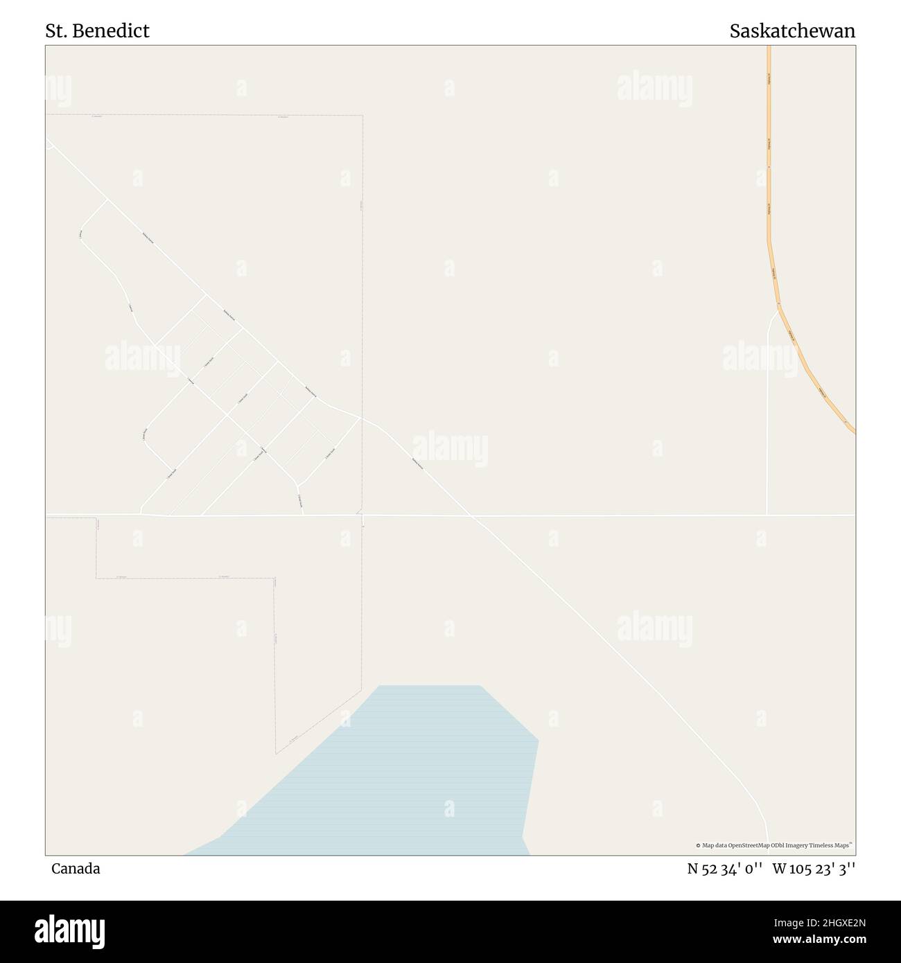 St. Benedict, Kanada, Saskatchewan, N 52 34' 0'', W 105 23' 3'', map, Timeless Map veröffentlicht im Jahr 2021. Reisende, Entdecker und Abenteurer wie Florence Nightingale, David Livingstone, Ernest Shackleton, Lewis and Clark und Sherlock Holmes haben sich bei der Planung von Reisen zu den entlegensten Ecken der Welt auf Karten verlassen.Timeless Maps kartiert die meisten Orte auf der Welt und zeigt die Verwirklichung großer Träume Stockfoto