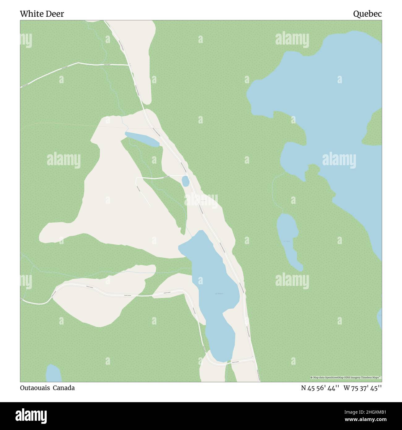 White Deer, Outaouais, Canada, Quebec, N 45 56' 44'', W 75 37' 45'', map, Timeless Map veröffentlicht im Jahr 2021. Reisende, Entdecker und Abenteurer wie Florence Nightingale, David Livingstone, Ernest Shackleton, Lewis and Clark und Sherlock Holmes haben sich bei der Planung von Reisen zu den entlegensten Ecken der Welt auf Karten verlassen.Timeless Maps kartiert die meisten Orte auf der Welt und zeigt die Verwirklichung großer Träume Stockfoto