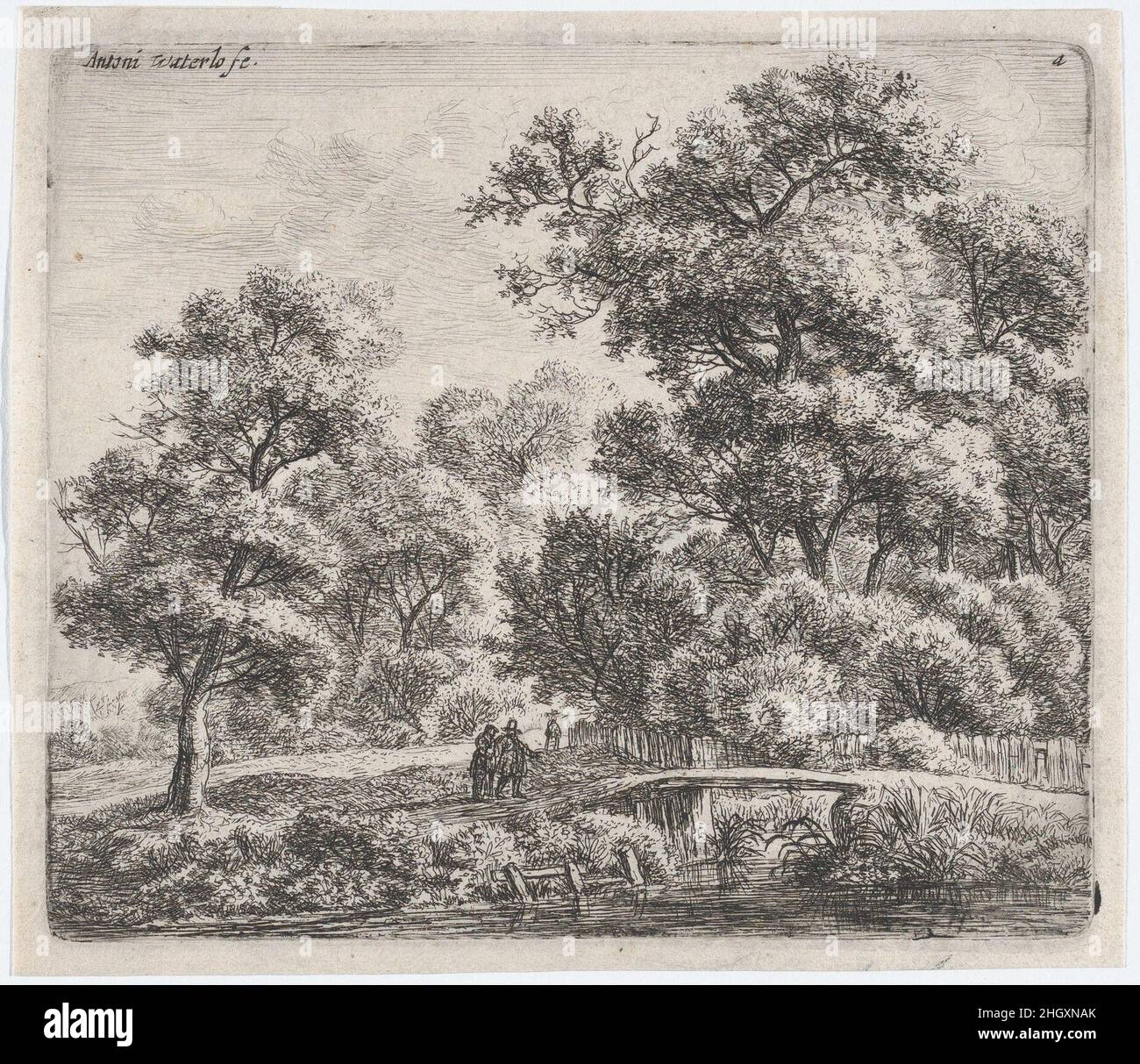 Ein Mann und eine Frau in der Nähe einer kleinen Brücke (L'Homme et la Femme Près du Petit Pont) 17th. Jahrhundert Anthonie Waterloo Niederländisch. Ein Mann und eine Frau in der Nähe einer kleinen Brücke (L'Homme et la Femme Près du Petit Pont). Anthonie Waterloo (Niederländisch, Lille 1609–1690 Utrecht). 17th Jahrhundert. Ätzen, erster Zustand von drei. Ausdrucke Stockfoto