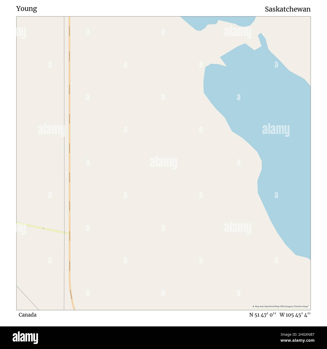 Young, Canada, Saskatchewan, N 51 47' 0'', W 105 45' 4'', map, Timeless Map, veröffentlicht 2021. Reisende, Entdecker und Abenteurer wie Florence Nightingale, David Livingstone, Ernest Shackleton, Lewis and Clark und Sherlock Holmes haben sich bei der Planung von Reisen zu den entlegensten Ecken der Welt auf Karten verlassen.Timeless Maps kartiert die meisten Orte auf der Welt und zeigt die Verwirklichung großer Träume Stockfoto