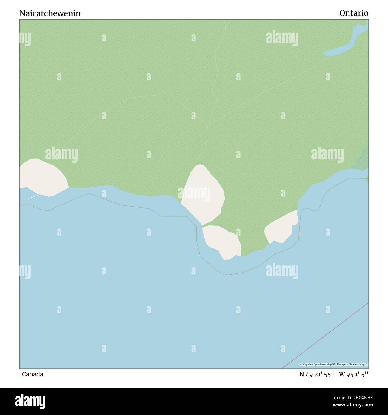 Naicatchewenin, Kanada, Ontario, N 49 21' 55'', W 95 1' 5'', map, Timeless Map veröffentlicht im Jahr 2021. Reisende, Entdecker und Abenteurer wie Florence Nightingale, David Livingstone, Ernest Shackleton, Lewis and Clark und Sherlock Holmes haben sich bei der Planung von Reisen zu den entlegensten Ecken der Welt auf Karten verlassen.Timeless Maps kartiert die meisten Orte auf der Welt und zeigt die Verwirklichung großer Träume Stockfoto