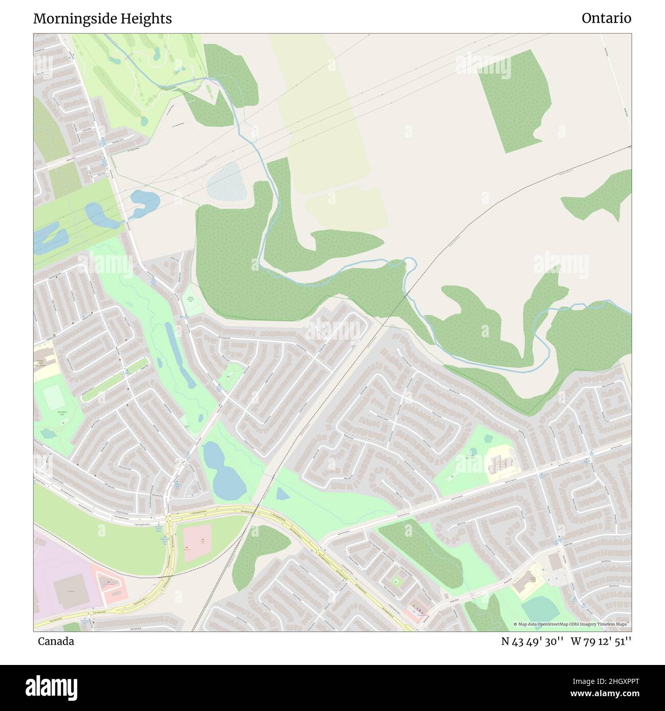 Morningside Heights, Canada, Ontario, N 43 49' 30'', W 79 12' 51'', map, Timeless Map veröffentlicht im Jahr 2021. Reisende, Entdecker und Abenteurer wie Florence Nightingale, David Livingstone, Ernest Shackleton, Lewis and Clark und Sherlock Holmes haben sich bei der Planung von Reisen zu den entlegensten Ecken der Welt auf Karten verlassen.Timeless Maps kartiert die meisten Orte auf der Welt und zeigt die Verwirklichung großer Träume Stockfoto