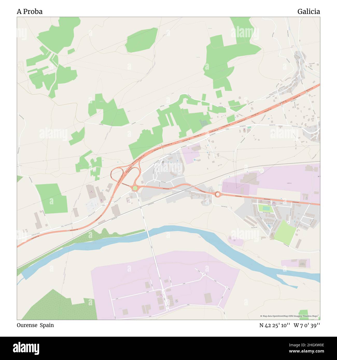 A Proba, Ourense, Spanien, Galicien, N 42 25' 10'', W 7 0' 39'', map, Timeless Map veröffentlicht im Jahr 2021. Reisende, Entdecker und Abenteurer wie Florence Nightingale, David Livingstone, Ernest Shackleton, Lewis and Clark und Sherlock Holmes haben sich bei der Planung von Reisen zu den entlegensten Ecken der Welt auf Karten verlassen.Timeless Maps kartiert die meisten Orte auf der Welt und zeigt die Verwirklichung großer Träume Stockfoto