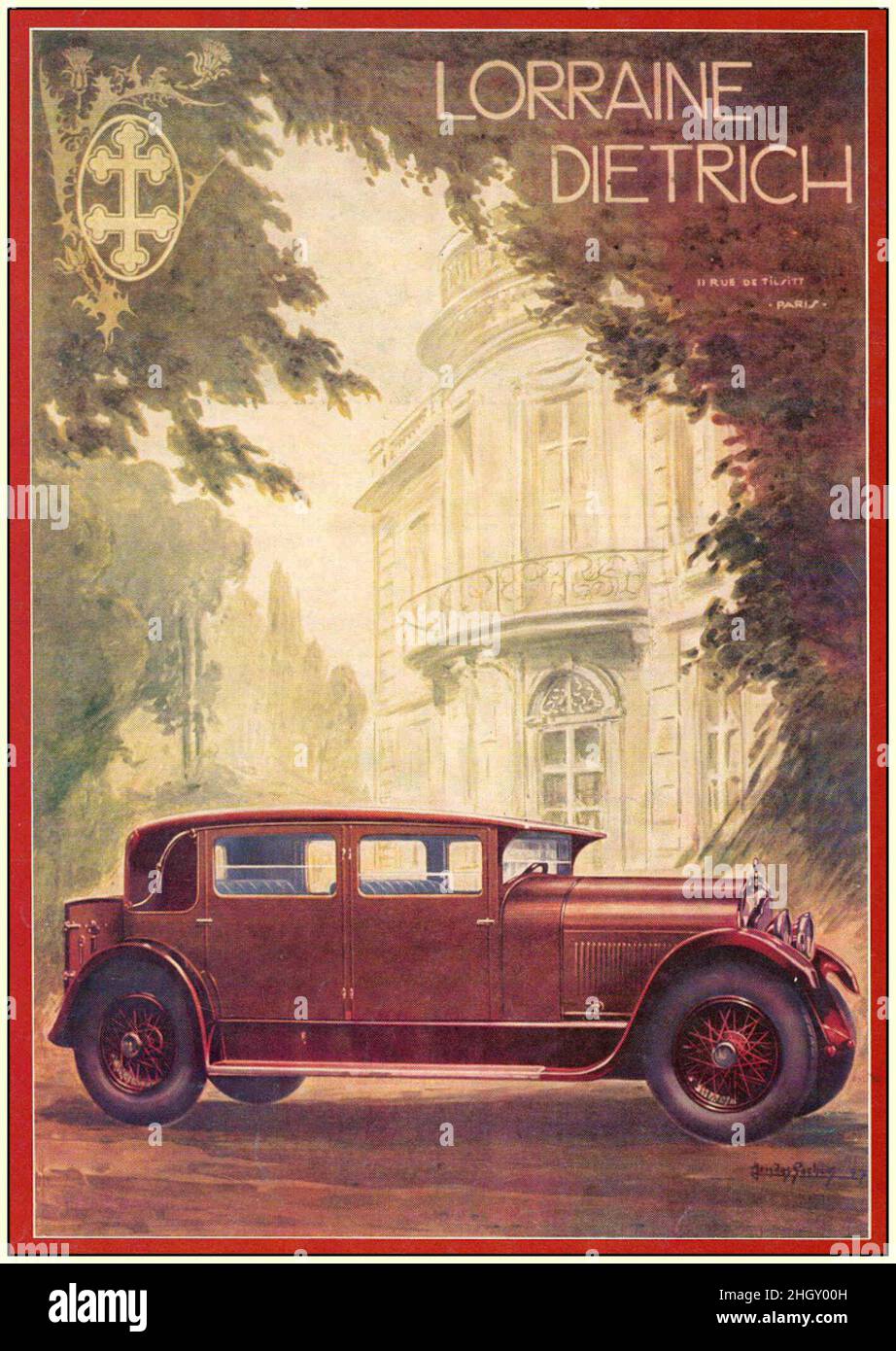 Ein klassisches Werbeplakat für Lorraine Dietrich Autos Stockfoto