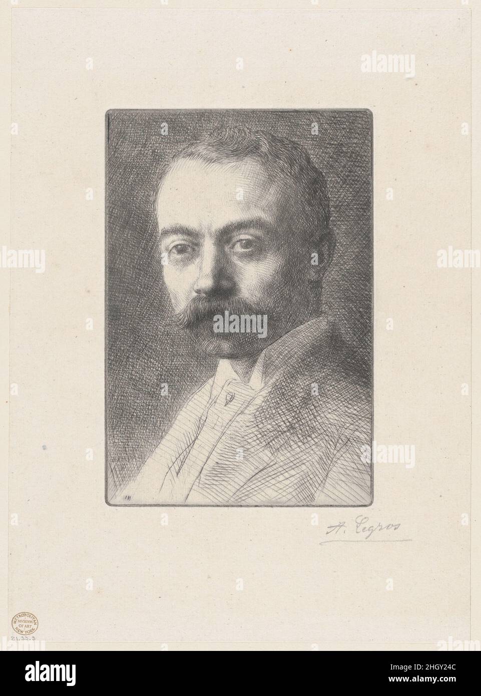 Portrait Head of Edward D. Adams 1892 Alphonse Legros. Portrait Head of Edward D. Adams. Alphonse Legros (Französisch, Dijon 1837–1911 Watford, Hertfordshire). 1892. Ätzen und Trockenpunkt; zweiter Zustand. Edward Dean Adams. Ausdrucke Stockfoto