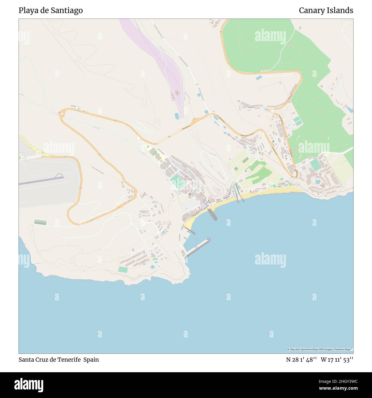 Playa de Santiago, Santa Cruz de Teneriffa, Spanien, Kanarische Inseln, N 28 1' 48'', W 17 11' 53'', map, Timeless Map veröffentlicht im Jahr 2021. Reisende, Entdecker und Abenteurer wie Florence Nightingale, David Livingstone, Ernest Shackleton, Lewis and Clark und Sherlock Holmes haben sich bei der Planung von Reisen zu den entlegensten Ecken der Welt auf Karten verlassen.Timeless Maps kartiert die meisten Orte auf der Welt und zeigt die Verwirklichung großer Träume Stockfoto