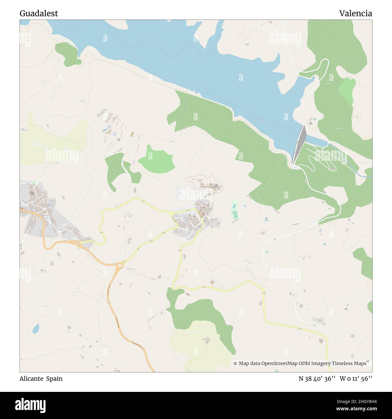 Guadalest, Alicante, Spanien, Valencia, N 38 40' 36'', W 0 11' 56'', Karte, Timeless Map veröffentlicht im Jahr 2021. Reisende, Entdecker und Abenteurer wie Florence Nightingale, David Livingstone, Ernest Shackleton, Lewis and Clark und Sherlock Holmes haben sich bei der Planung von Reisen zu den entlegensten Ecken der Welt auf Karten verlassen.Timeless Maps kartiert die meisten Orte auf der Welt und zeigt die Verwirklichung großer Träume Stockfoto