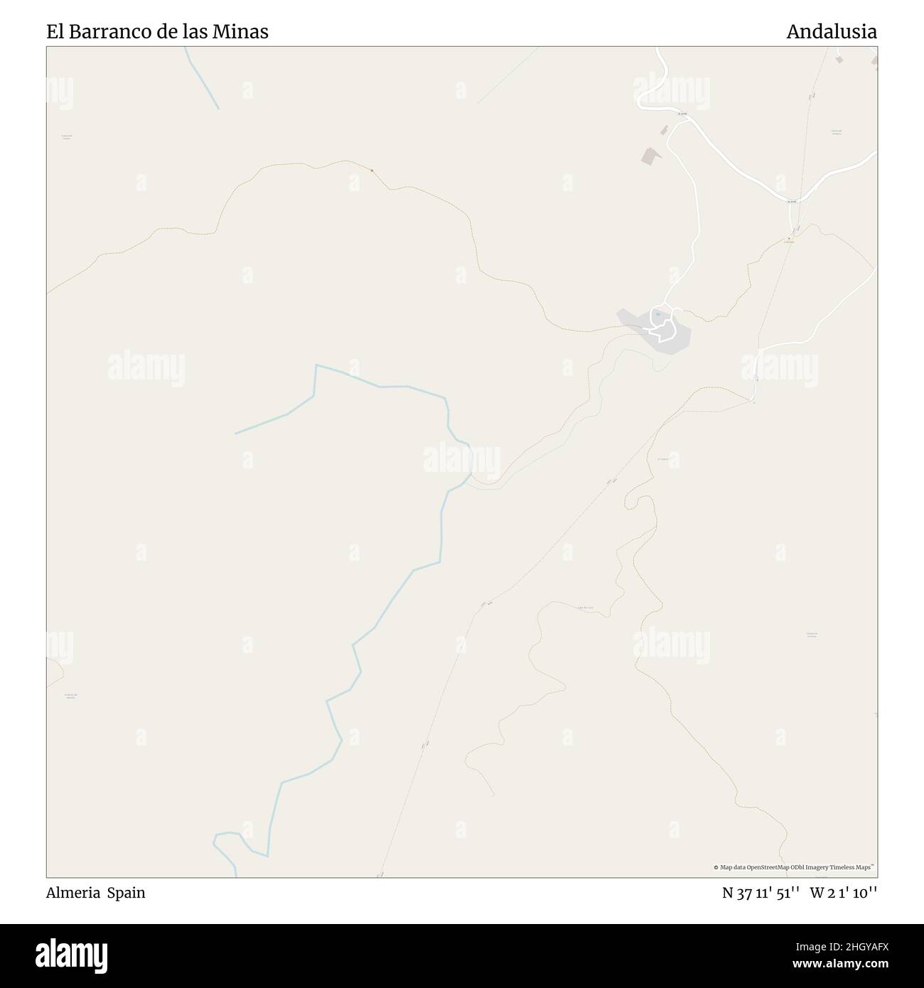 El Barranco de las Minas, Almeria, Spanien, Andalusien, N 37 11' 51'', W 2 1' 10'', map, Timeless Map veröffentlicht 2021. Reisende, Entdecker und Abenteurer wie Florence Nightingale, David Livingstone, Ernest Shackleton, Lewis and Clark und Sherlock Holmes haben sich bei der Planung von Reisen zu den entlegensten Ecken der Welt auf Karten verlassen.Timeless Maps kartiert die meisten Orte auf der Welt und zeigt die Verwirklichung großer Träume Stockfoto