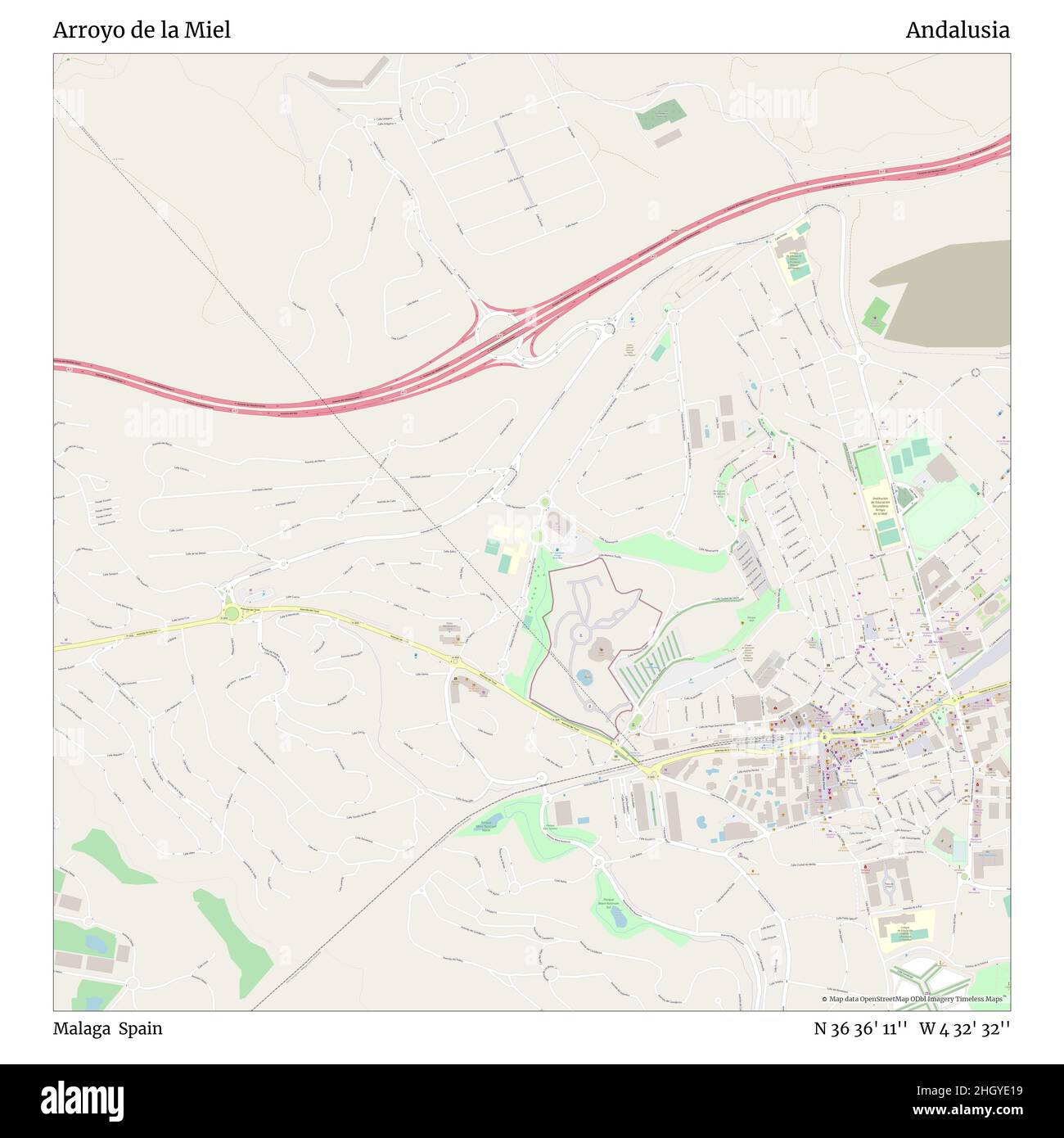 Arroyo de la Miel, Malaga, Spanien, Andalusien, N 36 36' 11'', W 4 32' 32'', map, Timeless Map veröffentlicht im Jahr 2021. Reisende, Entdecker und Abenteurer wie Florence Nightingale, David Livingstone, Ernest Shackleton, Lewis and Clark und Sherlock Holmes haben sich bei der Planung von Reisen zu den entlegensten Ecken der Welt auf Karten verlassen.Timeless Maps kartiert die meisten Orte auf der Welt und zeigt die Verwirklichung großer Träume Stockfoto