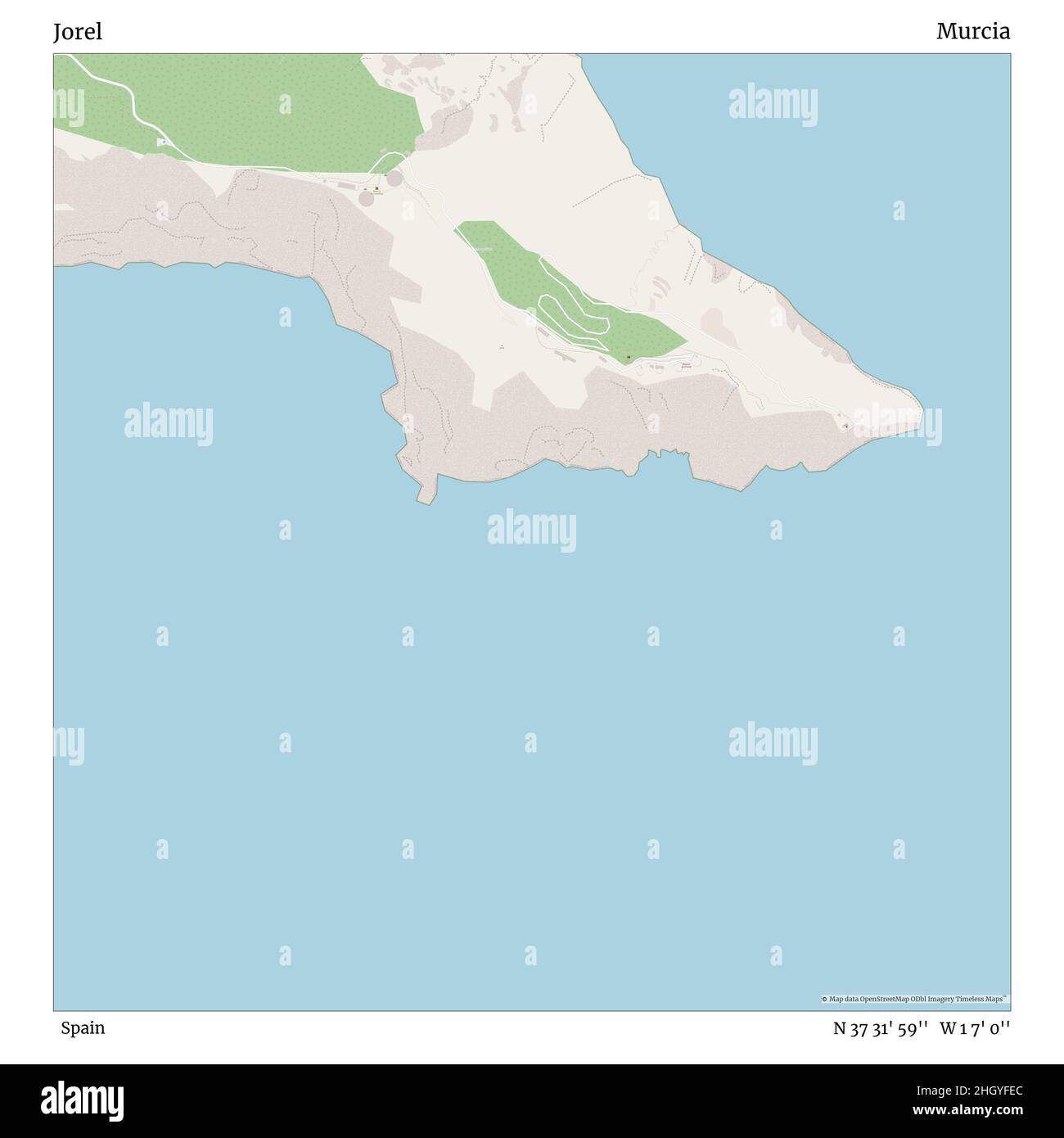 Jorel, Spanien, Murcia, N 37 31' 59'', W 1 7' 0'', map, Timeless Map veröffentlicht im Jahr 2021. Reisende, Entdecker und Abenteurer wie Florence Nightingale, David Livingstone, Ernest Shackleton, Lewis and Clark und Sherlock Holmes haben sich bei der Planung von Reisen zu den entlegensten Ecken der Welt auf Karten verlassen.Timeless Maps kartiert die meisten Orte auf der Welt und zeigt die Verwirklichung großer Träume Stockfoto