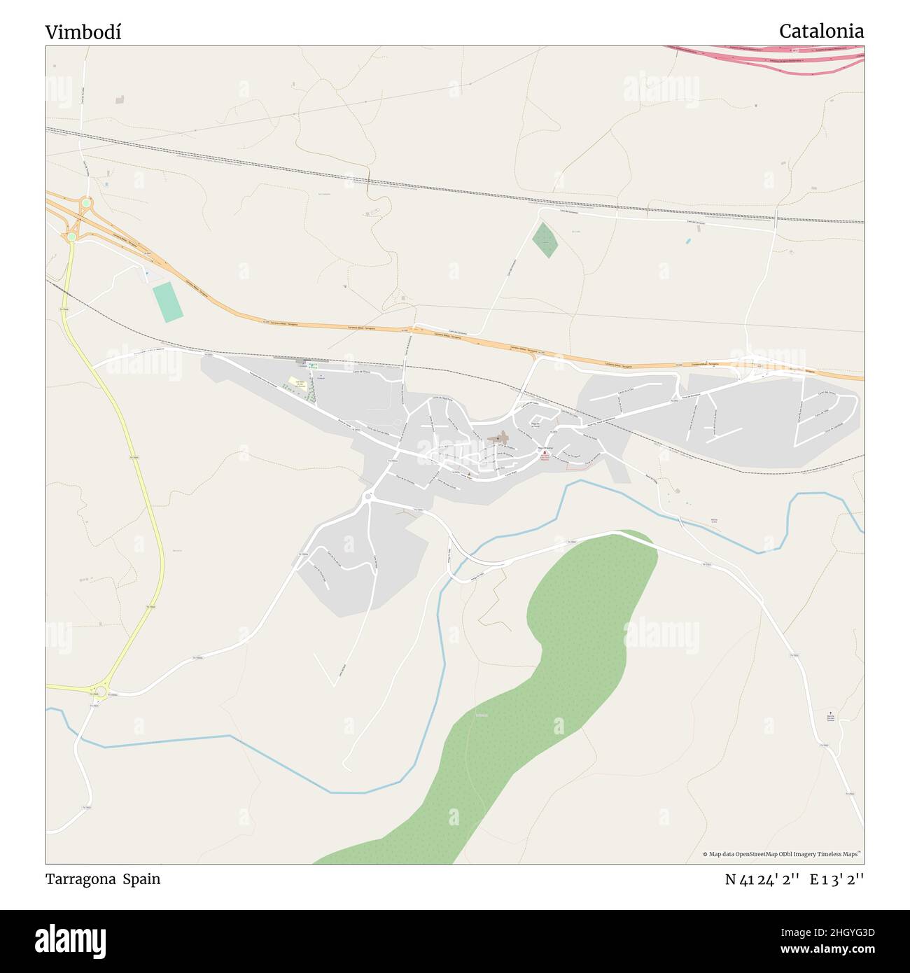 Vimbodí, Tarragona, Spanien, Katalonien, N 41 24' 2'', E 1 3' 2'', map, Timeless Map veröffentlicht im Jahr 2021. Reisende, Entdecker und Abenteurer wie Florence Nightingale, David Livingstone, Ernest Shackleton, Lewis and Clark und Sherlock Holmes haben sich bei der Planung von Reisen zu den entlegensten Ecken der Welt auf Karten verlassen.Timeless Maps kartiert die meisten Orte auf der Welt und zeigt die Verwirklichung großer Träume Stockfoto