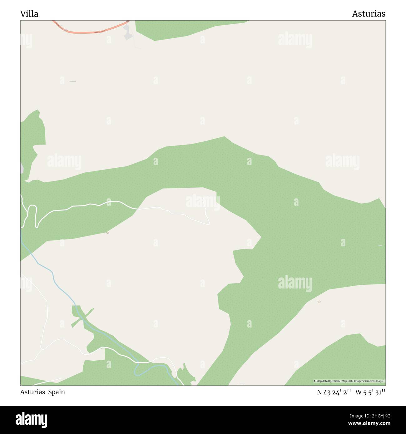 Villa, Asturias, Spain, Asturias, N 43 24' 2'', W 5 5' 31'', map, Timeless Map veröffentlicht im Jahr 2021. Reisende, Entdecker und Abenteurer wie Florence Nightingale, David Livingstone, Ernest Shackleton, Lewis and Clark und Sherlock Holmes haben sich bei der Planung von Reisen zu den entlegensten Ecken der Welt auf Karten verlassen.Timeless Maps kartiert die meisten Orte auf der Welt und zeigt die Verwirklichung großer Träume Stockfoto