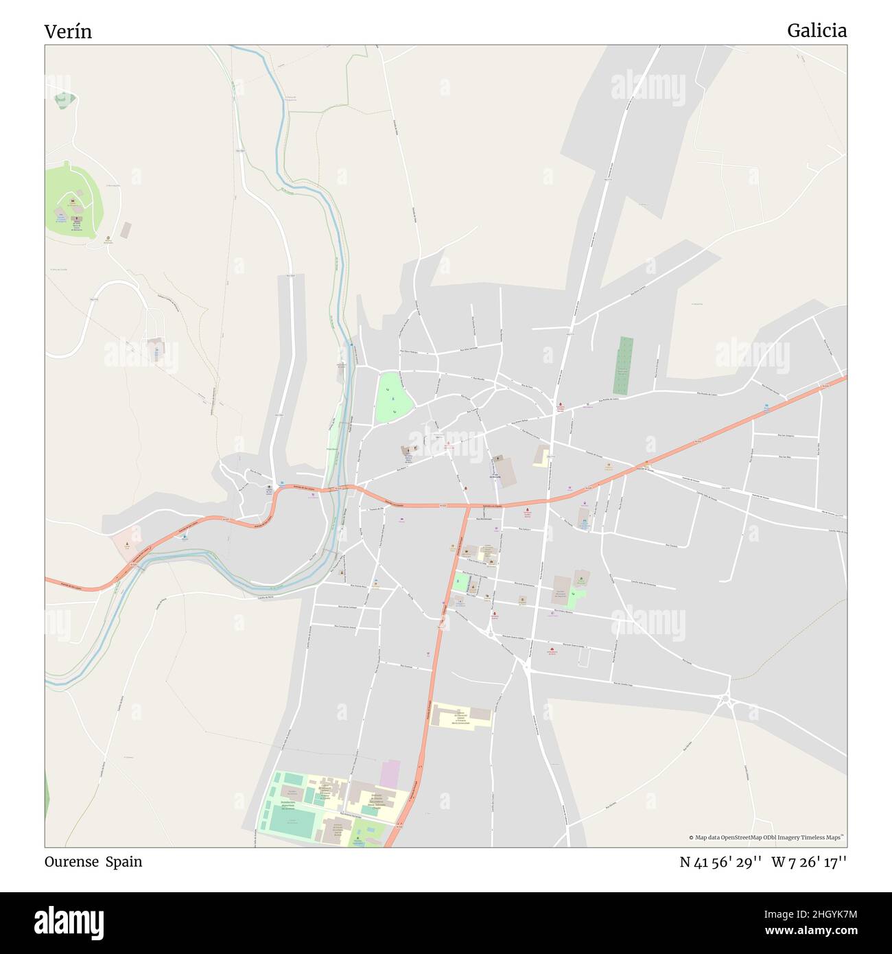 Verín, Ourense, Spain, Galicia, N 41 56' 29'', W 7 26' 17'', map, Timeless Map veröffentlicht im Jahr 2021. Reisende, Entdecker und Abenteurer wie Florence Nightingale, David Livingstone, Ernest Shackleton, Lewis and Clark und Sherlock Holmes haben sich bei der Planung von Reisen zu den entlegensten Ecken der Welt auf Karten verlassen.Timeless Maps kartiert die meisten Orte auf der Welt und zeigt die Verwirklichung großer Träume Stockfoto