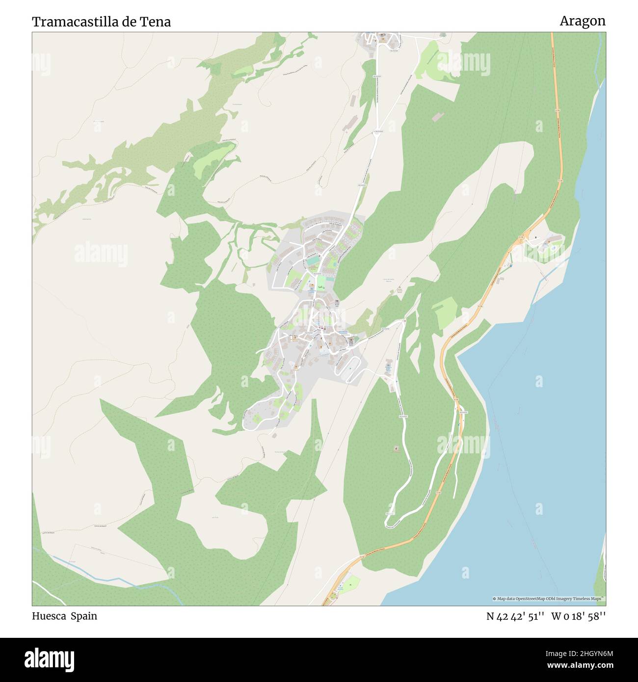 Tramacastilla de Tena, Huesca, Spanien, Aragon, N 42 42' 51'', W 0 18' 58'', map, Timeless Map veröffentlicht im Jahr 2021. Reisende, Entdecker und Abenteurer wie Florence Nightingale, David Livingstone, Ernest Shackleton, Lewis and Clark und Sherlock Holmes haben sich bei der Planung von Reisen zu den entlegensten Ecken der Welt auf Karten verlassen.Timeless Maps kartiert die meisten Orte auf der Welt und zeigt die Verwirklichung großer Träume Stockfoto