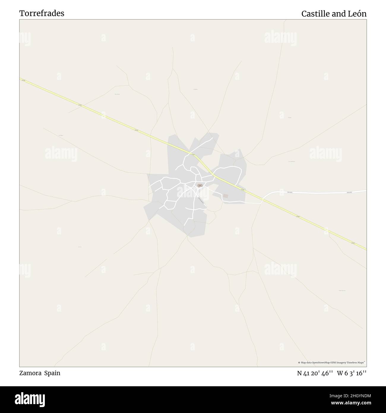 Torrefrades, Zamora, Spanien, Kastilien und León, N 41 20' 46'', W 6 3' 16'', map, Timeless Map veröffentlicht 2021. Reisende, Entdecker und Abenteurer wie Florence Nightingale, David Livingstone, Ernest Shackleton, Lewis and Clark und Sherlock Holmes haben sich bei der Planung von Reisen zu den entlegensten Ecken der Welt auf Karten verlassen.Timeless Maps kartiert die meisten Orte auf der Welt und zeigt die Verwirklichung großer Träume Stockfoto