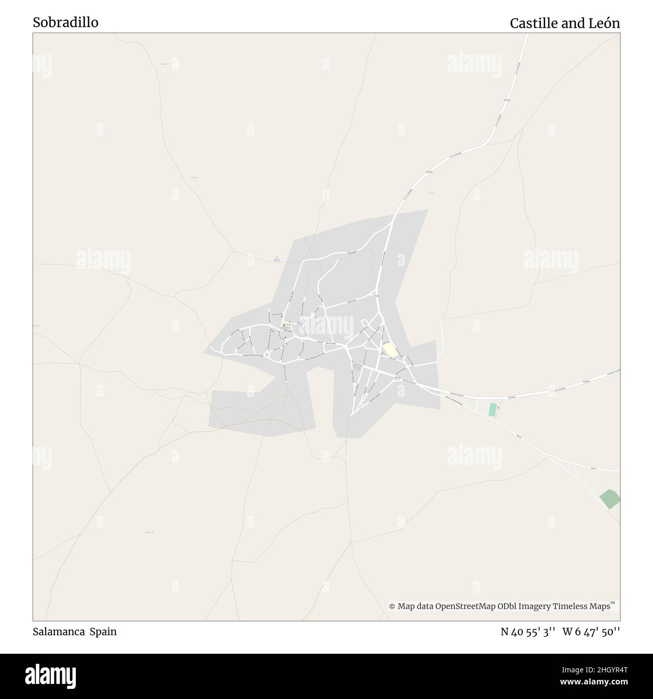 Sobradillo, Salamanca, Spanien, Kastilien und León, N 40 55' 3'', W 6 47' 50'', map, Timeless Map veröffentlicht 2021. Reisende, Entdecker und Abenteurer wie Florence Nightingale, David Livingstone, Ernest Shackleton, Lewis and Clark und Sherlock Holmes haben sich bei der Planung von Reisen zu den entlegensten Ecken der Welt auf Karten verlassen.Timeless Maps kartiert die meisten Orte auf der Welt und zeigt die Verwirklichung großer Träume Stockfoto