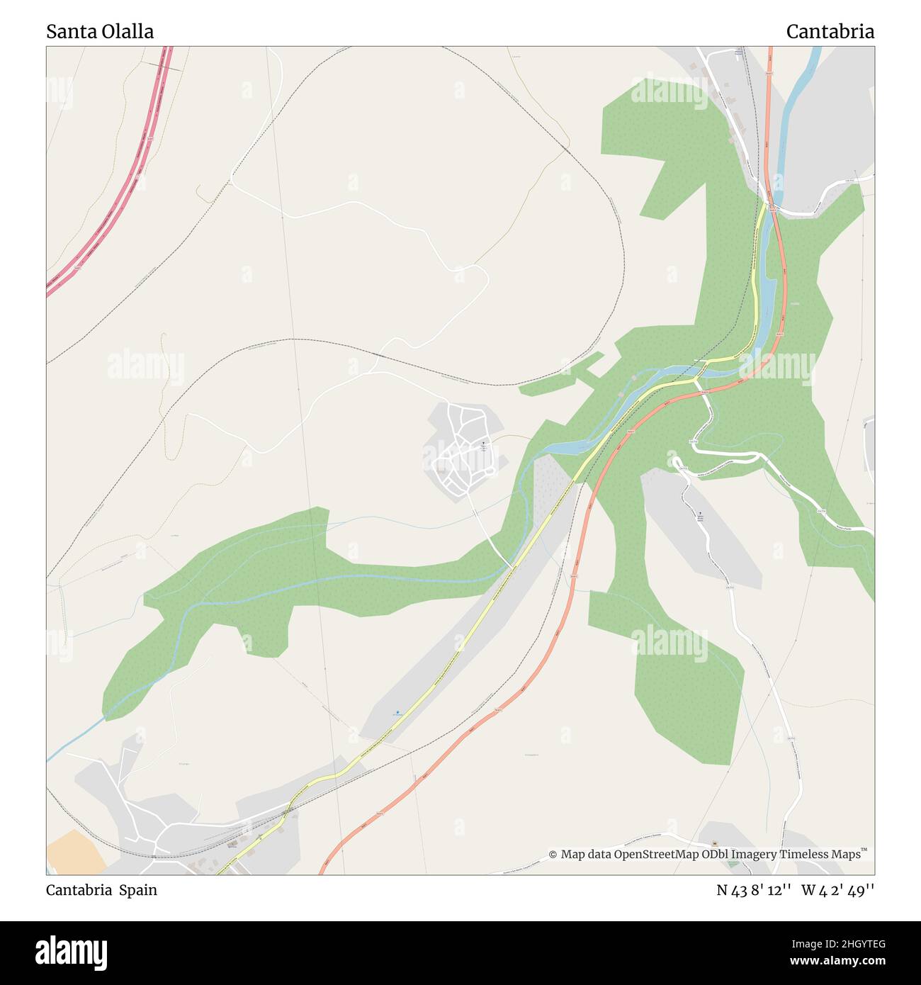 Santa Olalla, Kantabrien, Spanien, Kantabrien, N 43 8' 12'', W 4 2' 49'', map, Timeless Map veröffentlicht im Jahr 2021. Reisende, Entdecker und Abenteurer wie Florence Nightingale, David Livingstone, Ernest Shackleton, Lewis and Clark und Sherlock Holmes haben sich bei der Planung von Reisen zu den entlegensten Ecken der Welt auf Karten verlassen.Timeless Maps kartiert die meisten Orte auf der Welt und zeigt die Verwirklichung großer Träume Stockfoto