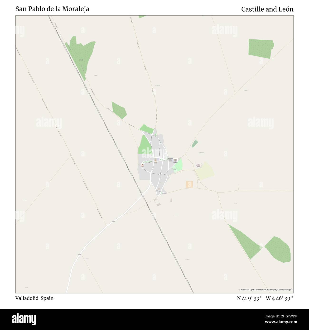 San Pablo de la Moraleja, Valladolid, Spanien, Kastilien und León, N 41 9' 39'', W 4 46' 39'', map, Timeless Map veröffentlicht im Jahr 2021. Reisende, Entdecker und Abenteurer wie Florence Nightingale, David Livingstone, Ernest Shackleton, Lewis and Clark und Sherlock Holmes haben sich bei der Planung von Reisen zu den entlegensten Ecken der Welt auf Karten verlassen.Timeless Maps kartiert die meisten Orte auf der Welt und zeigt die Verwirklichung großer Träume Stockfoto