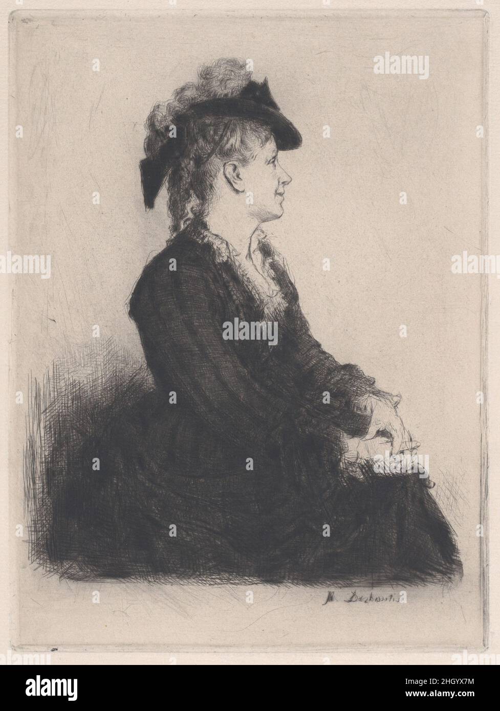 Porträt der Prinzessin Colonna 1873 Marcellin-Gilbert Desboutin. Porträt der Prinzessin Colonna. Marcellin-Gilbert Desboutin (Französisch, Cérilly 1823–1902 Nizza). 1873. Trockenpunkt; fünfter Zustand von fünf. Ausdrucke Stockfoto