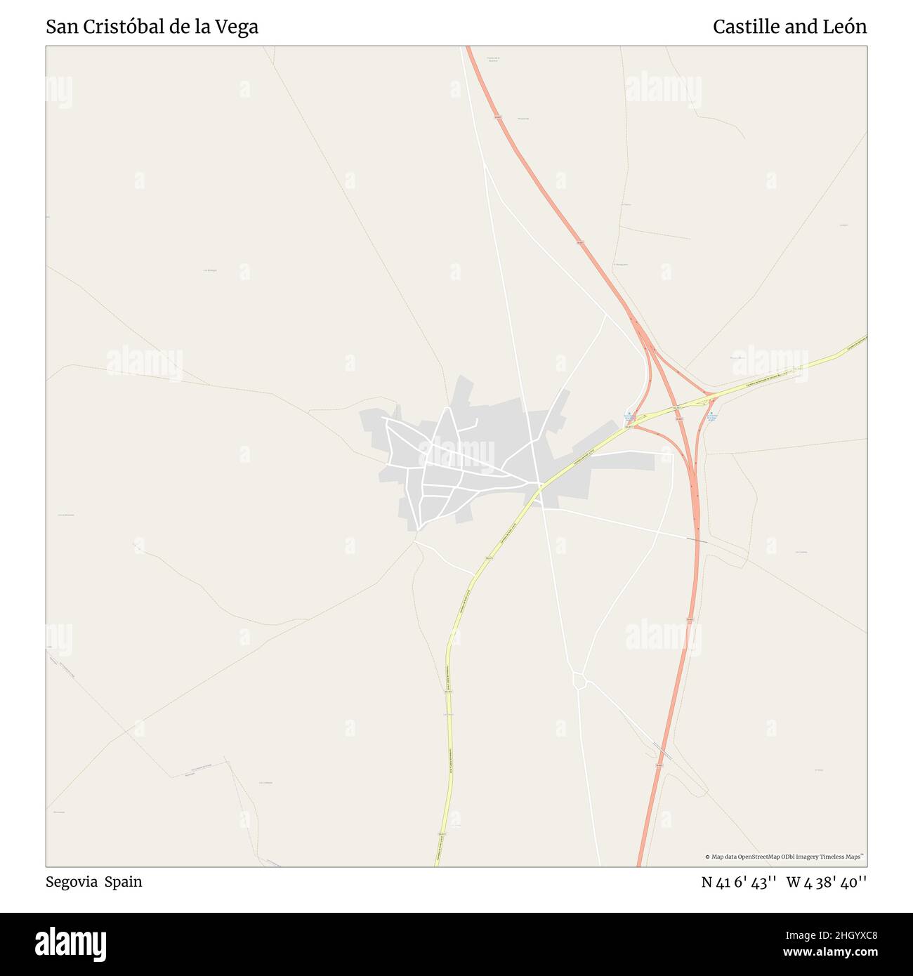 San Cristóbal de la Vega, Segovia, Spanien, Kastilien und León, N 41 6' 43'', W 4 38' 40'', map, Timeless Map veröffentlicht im Jahr 2021. Reisende, Entdecker und Abenteurer wie Florence Nightingale, David Livingstone, Ernest Shackleton, Lewis and Clark und Sherlock Holmes haben sich bei der Planung von Reisen zu den entlegensten Ecken der Welt auf Karten verlassen.Timeless Maps kartiert die meisten Orte auf der Welt und zeigt die Verwirklichung großer Träume Stockfoto