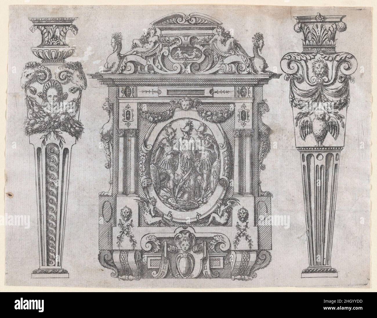 Möbeldesign 1565–70 Jacques Androuet Du Cerceau. Möbeldesign. Meubles. Jacques Androuet Du Cerceau (Französisch, Paris 1510/12–1585 Annecy). 1565–70. Ätzen. Ausdrucke Stockfoto