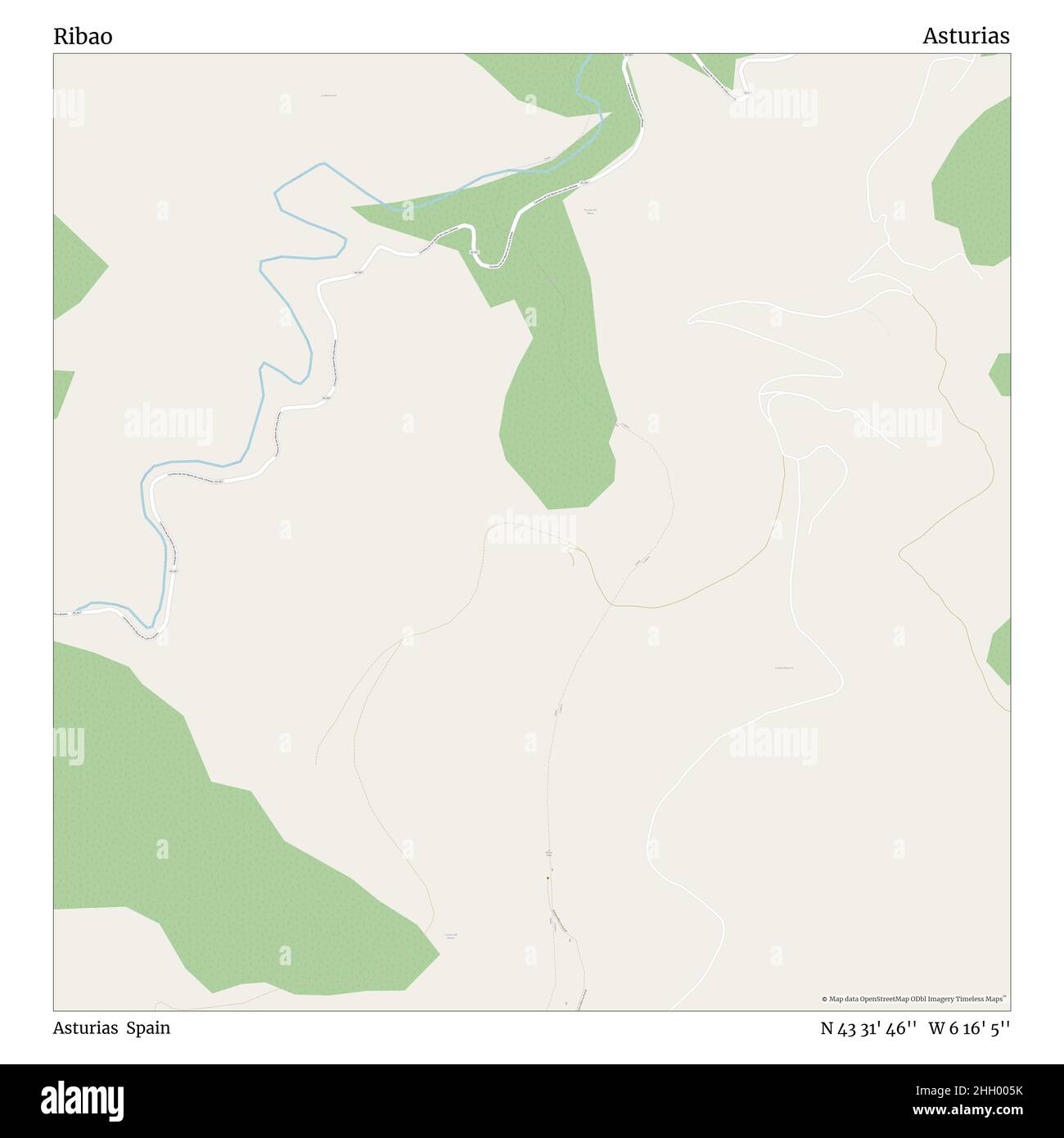 Ribao, Asturias, Spain, Asturias, N 43 31' 46'', W 6 16' 5'', map, Timeless Map veröffentlicht im Jahr 2021. Reisende, Entdecker und Abenteurer wie Florence Nightingale, David Livingstone, Ernest Shackleton, Lewis and Clark und Sherlock Holmes haben sich bei der Planung von Reisen zu den entlegensten Ecken der Welt auf Karten verlassen.Timeless Maps kartiert die meisten Orte auf der Welt und zeigt die Verwirklichung großer Träume Stockfoto