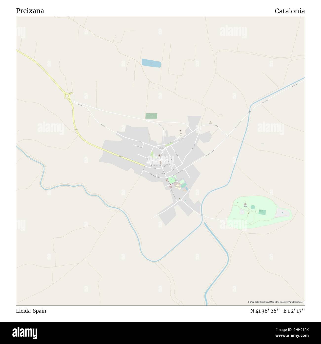 Preixana, Lleida, Spanien, Katalonien, N 41 36' 26'', E 1 2' 17'', Karte, Timeless Map veröffentlicht im Jahr 2021. Reisende, Entdecker und Abenteurer wie Florence Nightingale, David Livingstone, Ernest Shackleton, Lewis and Clark und Sherlock Holmes haben sich bei der Planung von Reisen zu den entlegensten Ecken der Welt auf Karten verlassen.Timeless Maps kartiert die meisten Orte auf der Welt und zeigt die Verwirklichung großer Träume Stockfoto