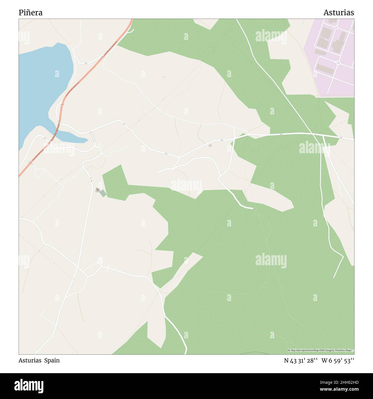 Piñera, Asturias, Spain, Asturias, N 43 31' 28'', W 6 59' 53'', map, Timeless Map veröffentlicht im Jahr 2021. Reisende, Entdecker und Abenteurer wie Florence Nightingale, David Livingstone, Ernest Shackleton, Lewis and Clark und Sherlock Holmes haben sich bei der Planung von Reisen zu den entlegensten Ecken der Welt auf Karten verlassen.Timeless Maps kartiert die meisten Orte auf der Welt und zeigt die Verwirklichung großer Träume Stockfoto