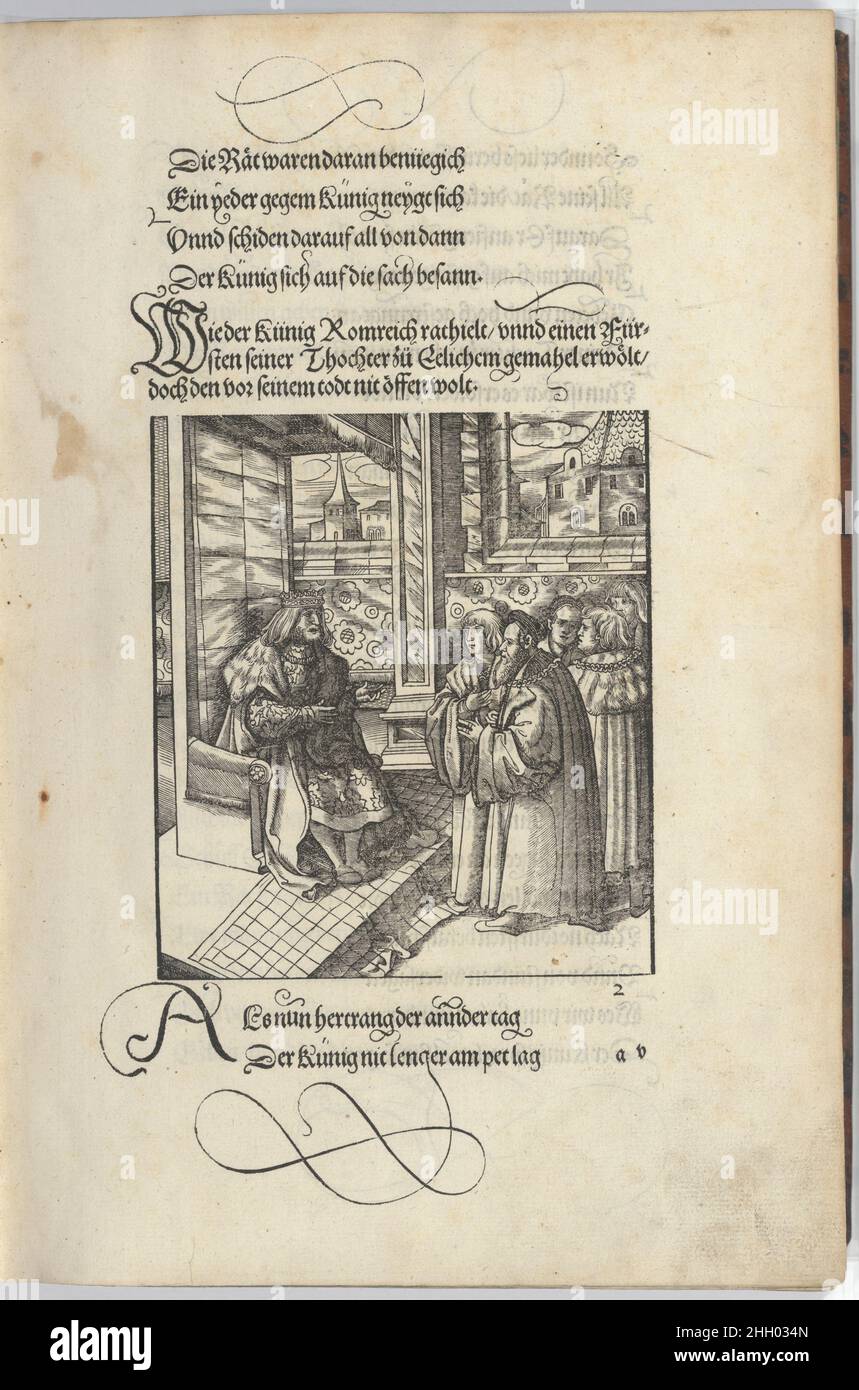 [Der Theuerdank]. Die Vielfalt und eines teils der geschichten des loblichen Streibaren vnd hochberumbten helds vnd Ritters Tewrdannckhs 1519 Geschrieben von Melchior Pfintzing Deutsch. [Der Theuerdank]. The goverlicities and a teils the geschichten of loblichen stritten vnd hochberumbten helds vnd Ritters Tewrdannckhs. Hans Burgkmair (Deutsch, Augsburg 1473–1531 Augsburg). 1519. Holzschnitte. Bücher Stockfoto