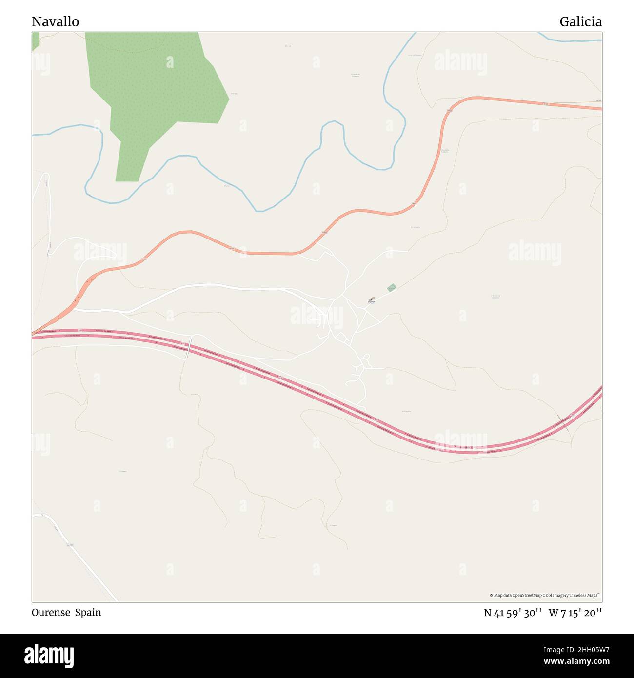 Navallo, Ourense, Spanien, Galicien, N 41 59' 30'', W 7 15' 20'', map, Timeless Map veröffentlicht im Jahr 2021. Reisende, Entdecker und Abenteurer wie Florence Nightingale, David Livingstone, Ernest Shackleton, Lewis and Clark und Sherlock Holmes haben sich bei der Planung von Reisen zu den entlegensten Ecken der Welt auf Karten verlassen.Timeless Maps kartiert die meisten Orte auf der Welt und zeigt die Verwirklichung großer Träume Stockfoto