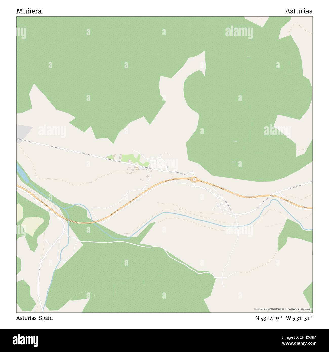 Muñera, Asturias, Spain, Asturias, N 43 14' 9'', W 5 31' 31'', map, Timeless Map veröffentlicht im Jahr 2021. Reisende, Entdecker und Abenteurer wie Florence Nightingale, David Livingstone, Ernest Shackleton, Lewis and Clark und Sherlock Holmes haben sich bei der Planung von Reisen zu den entlegensten Ecken der Welt auf Karten verlassen.Timeless Maps kartiert die meisten Orte auf der Welt und zeigt die Verwirklichung großer Träume Stockfoto