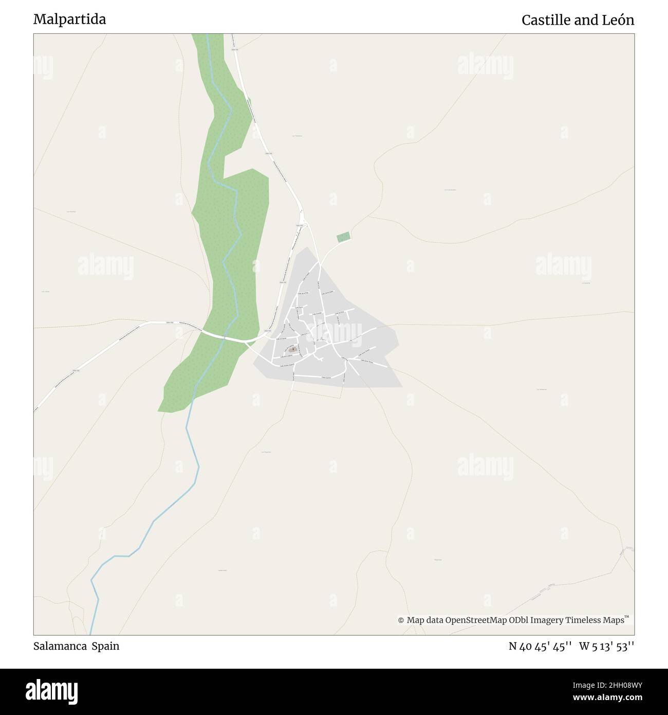 Malpartida, Salamanca, Spanien, Kastilien und León, N 40 45' 45'', W 5 13' 53'', map, Timeless Map veröffentlicht im Jahr 2021. Reisende, Entdecker und Abenteurer wie Florence Nightingale, David Livingstone, Ernest Shackleton, Lewis and Clark und Sherlock Holmes haben sich bei der Planung von Reisen zu den entlegensten Ecken der Welt auf Karten verlassen.Timeless Maps kartiert die meisten Orte auf der Welt und zeigt die Verwirklichung großer Träume Stockfoto