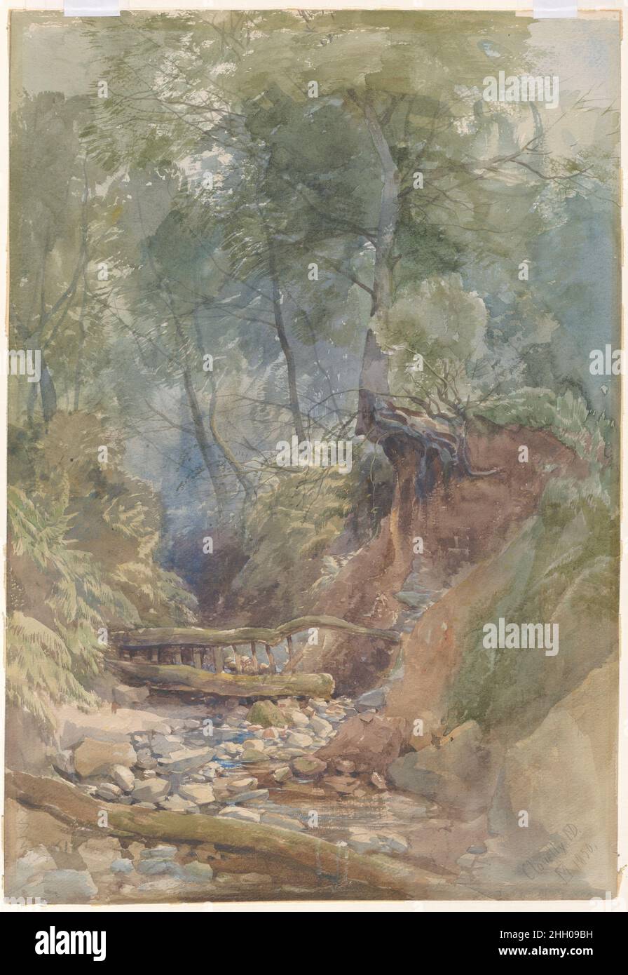 A Stream near Clovelly, North Devon 1850 John Middleton Middleton gehörte zu einer kleinen Gruppe von Künstlern, die um 1850 zu einer späten Blüte der Norwich School of Landscape Painting beitrugen. Der Künstler war gerade zwanzig Jahre alt, als er von der Norfolk Chronicle als „einer der aufstrebendsten jungen Künstler des Tages...[ausgezeichnet durch A]...brilliancy der Farbgebung, der bezaubernden Veränderung von Licht und Schatten, der bewunderungswerten Zeichnung und der Gruppierung“ ausgezeichnet wurde. Seine Karriere wurde leider durch den Konsum gekürzt, was zu seinem Tod im Alter von neunundzwanzig Jahren führte, aber in den vorangegangenen zehn Jahren produzierte er funkelnde Werke wie diesen Fr. Stockfoto