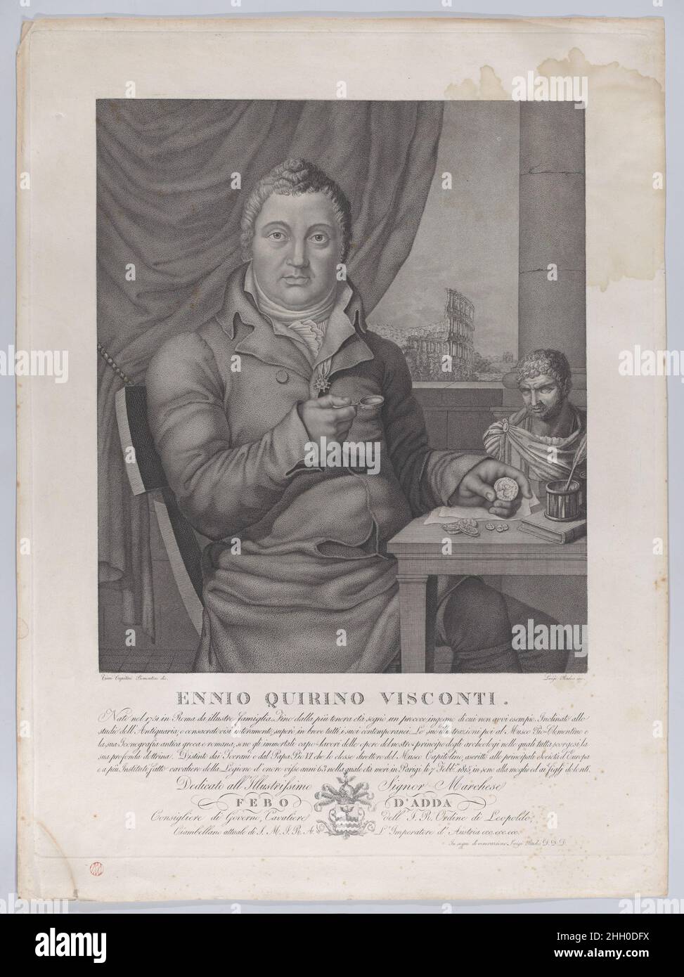 Porträt von Ennio Quirino Visconti 1827 Luigi Rados. Porträt von Ennio Quirino Visconti. Luigi Rados (Italienisch, Parma 1773–1840). 1827. Stichradierung und Gravur. Ausdrucke Stockfoto