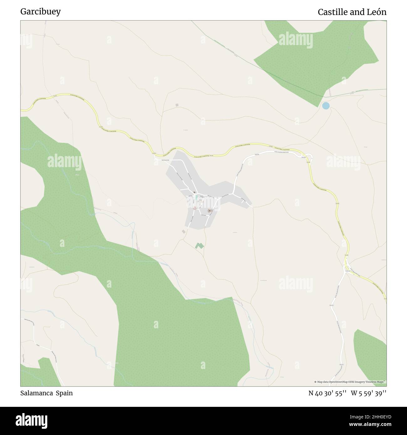 Garcibuey, Salamanca, Spanien, Kastilien und León, N 40 30' 55'', W 5 59' 39'', map, Timeless Map veröffentlicht im Jahr 2021. Reisende, Entdecker und Abenteurer wie Florence Nightingale, David Livingstone, Ernest Shackleton, Lewis and Clark und Sherlock Holmes haben sich bei der Planung von Reisen zu den entlegensten Ecken der Welt auf Karten verlassen.Timeless Maps kartiert die meisten Orte auf der Welt und zeigt die Verwirklichung großer Träume Stockfoto