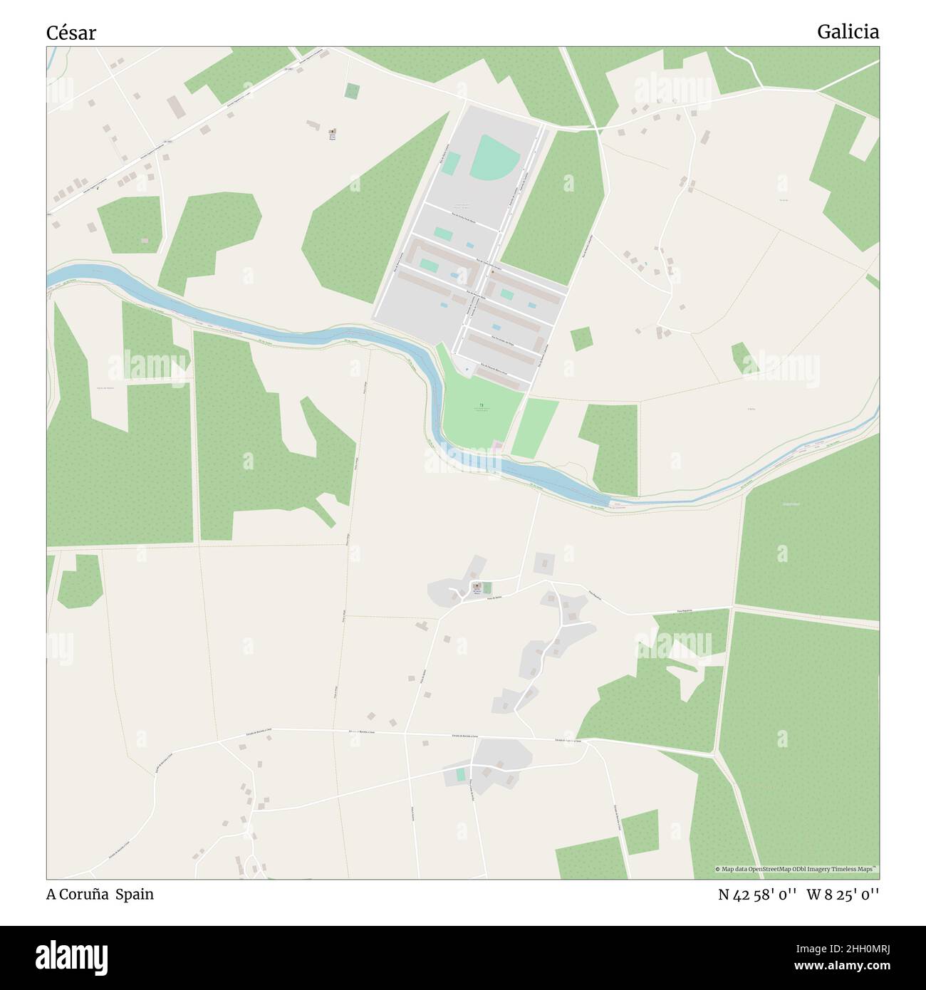 César, A Coruña, Spanien, Galicien, N 42 58' 0'', W 8 25' 0'', map, Timeless Map veröffentlicht im Jahr 2021. Reisende, Entdecker und Abenteurer wie Florence Nightingale, David Livingstone, Ernest Shackleton, Lewis and Clark und Sherlock Holmes haben sich bei der Planung von Reisen zu den entlegensten Ecken der Welt auf Karten verlassen.Timeless Maps kartiert die meisten Orte auf der Welt und zeigt die Verwirklichung großer Träume Stockfoto