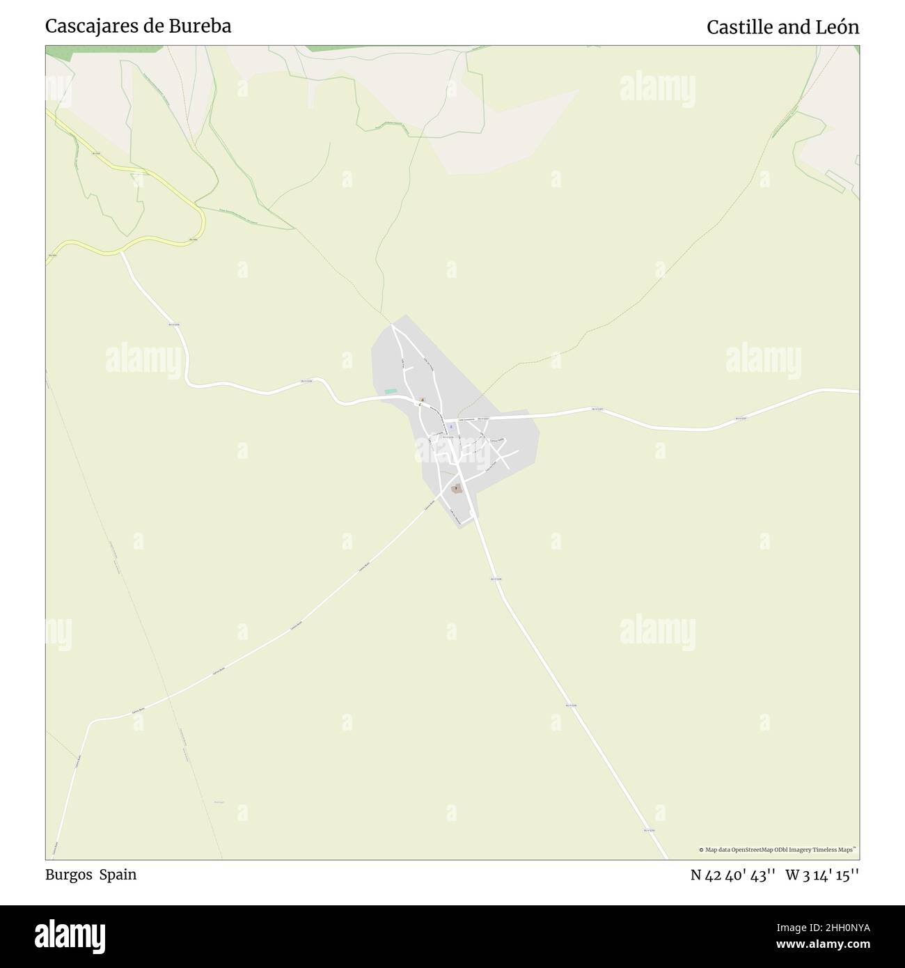 Cascajares de Bureba, Burgos, Spanien, Kastilien und León, N 42 40' 43'', W 3 14' 15'', map, Timeless Map veröffentlicht im Jahr 2021. Reisende, Entdecker und Abenteurer wie Florence Nightingale, David Livingstone, Ernest Shackleton, Lewis and Clark und Sherlock Holmes haben sich bei der Planung von Reisen zu den entlegensten Ecken der Welt auf Karten verlassen.Timeless Maps kartiert die meisten Orte auf der Welt und zeigt die Verwirklichung großer Träume Stockfoto