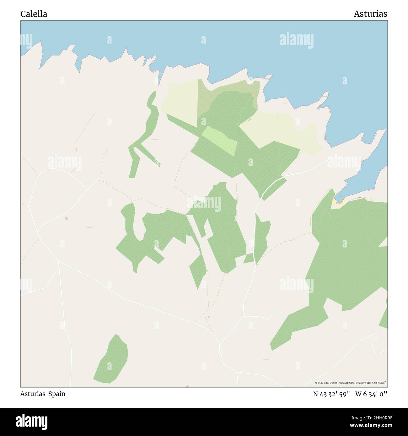 Calella, Asturias, Spain, Asturias, N 43 32' 59'', W 6 34' 0'', map, Timeless Map veröffentlicht im Jahr 2021. Reisende, Entdecker und Abenteurer wie Florence Nightingale, David Livingstone, Ernest Shackleton, Lewis and Clark und Sherlock Holmes haben sich bei der Planung von Reisen zu den entlegensten Ecken der Welt auf Karten verlassen.Timeless Maps kartiert die meisten Orte auf der Welt und zeigt die Verwirklichung großer Träume Stockfoto