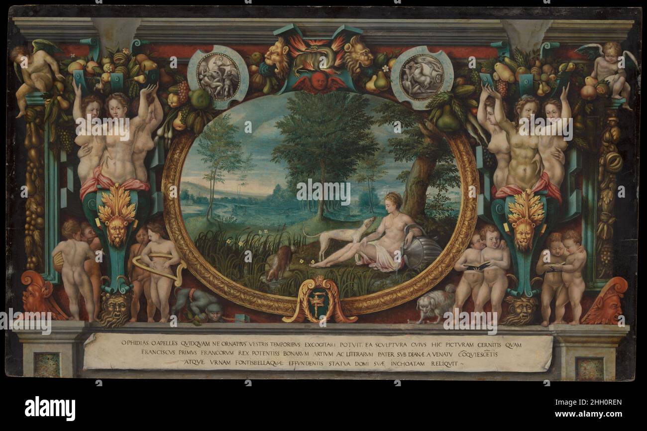 Die Nymphe von Fontainebleau Französischer (Fontainebleau) Maler Französisch. Die Nymphe von Fontainebleau. Französischer Maler (Fontainebleau) (drittes Viertel 16th Jahrhundert). Öl auf Holz. Gemälde Stockfoto