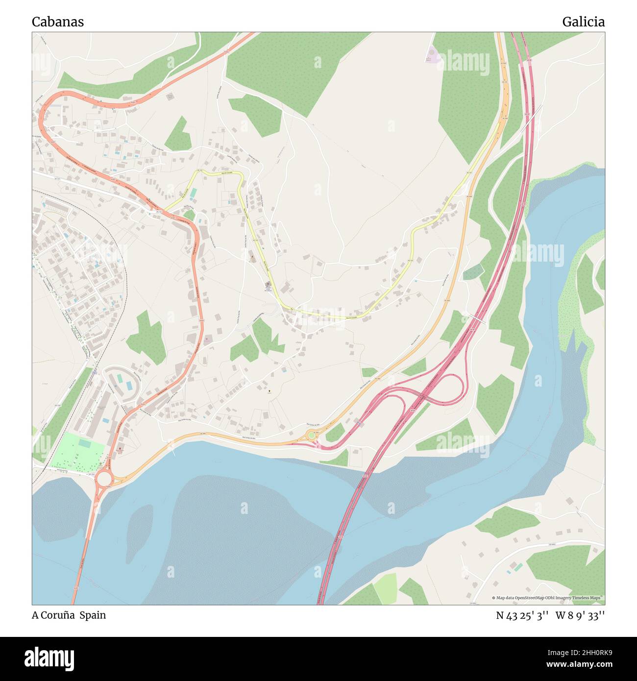 Cabanas, A Coruña, Spanien, Galicien, N 43 25' 3'', W 8 9' 33'', map, Timeless Map veröffentlicht im Jahr 2021. Reisende, Entdecker und Abenteurer wie Florence Nightingale, David Livingstone, Ernest Shackleton, Lewis and Clark und Sherlock Holmes haben sich bei der Planung von Reisen zu den entlegensten Ecken der Welt auf Karten verlassen.Timeless Maps kartiert die meisten Orte auf der Welt und zeigt die Verwirklichung großer Träume Stockfoto