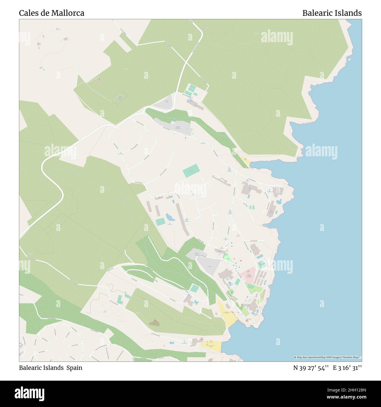 Cales de Mallorca, Balearen, Spanien, Balearen, N 39 27' 54'', E 3 16' 31'', map, Timeless Map veröffentlicht im Jahr 2021. Reisende, Entdecker und Abenteurer wie Florence Nightingale, David Livingstone, Ernest Shackleton, Lewis and Clark und Sherlock Holmes haben sich bei der Planung von Reisen zu den entlegensten Ecken der Welt auf Karten verlassen.Timeless Maps kartiert die meisten Orte auf der Welt und zeigt die Verwirklichung großer Träume Stockfoto