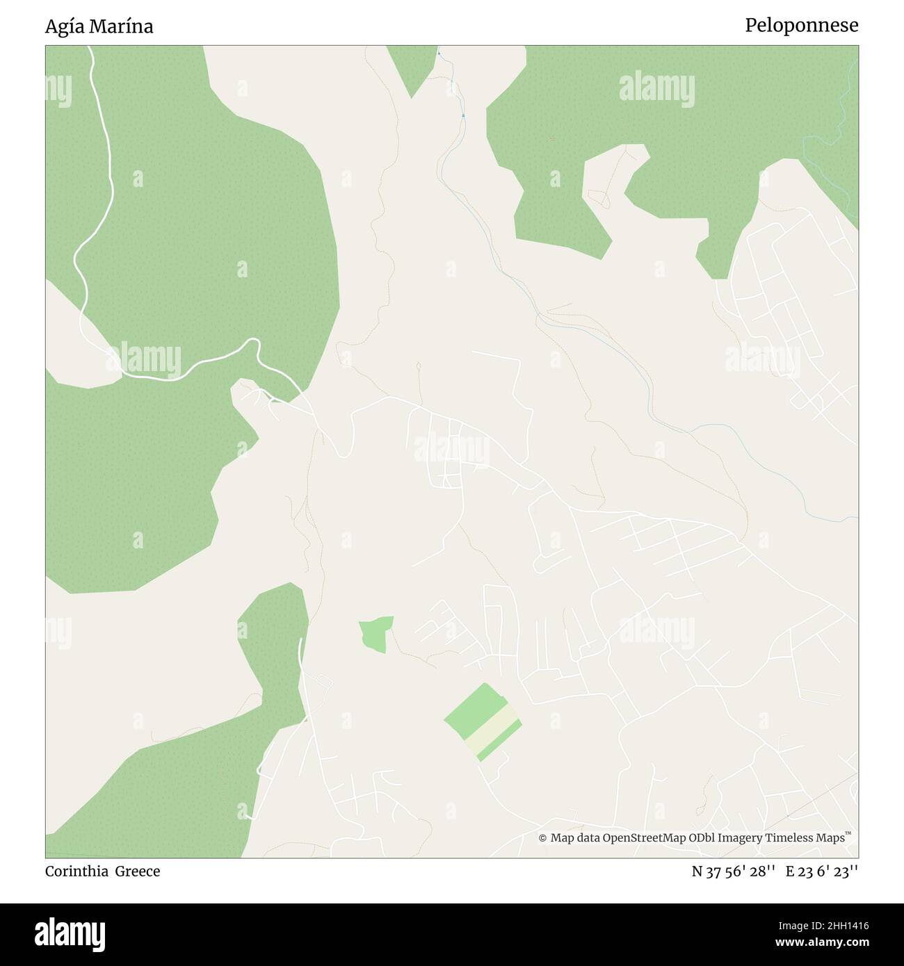 Agía Marína, Corinthia, Griechenland, Peloponnes, N 37 56' 28'', E 23 6' 23'', Karte, Timeless Map veröffentlicht im Jahr 2021. Reisende, Entdecker und Abenteurer wie Florence Nightingale, David Livingstone, Ernest Shackleton, Lewis and Clark und Sherlock Holmes haben sich bei der Planung von Reisen zu den entlegensten Ecken der Welt auf Karten verlassen.Timeless Maps kartiert die meisten Orte auf der Welt und zeigt die Verwirklichung großer Träume Stockfoto