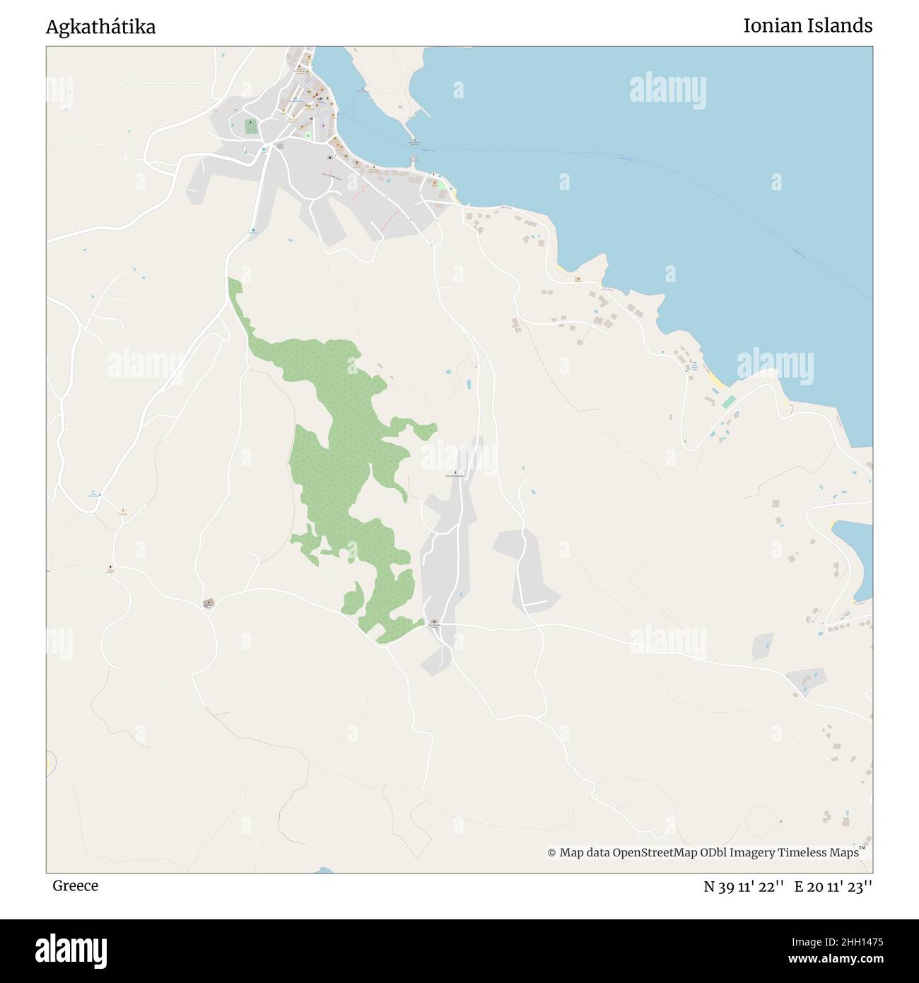 Agkathátika, Griechenland, Ionische Inseln, N 39 11' 22'', E 20 11' 23'', Karte, Timeless Map veröffentlicht im Jahr 2021. Reisende, Entdecker und Abenteurer wie Florence Nightingale, David Livingstone, Ernest Shackleton, Lewis and Clark und Sherlock Holmes haben sich bei der Planung von Reisen zu den entlegensten Ecken der Welt auf Karten verlassen.Timeless Maps kartiert die meisten Orte auf der Welt und zeigt die Verwirklichung großer Träume Stockfoto
