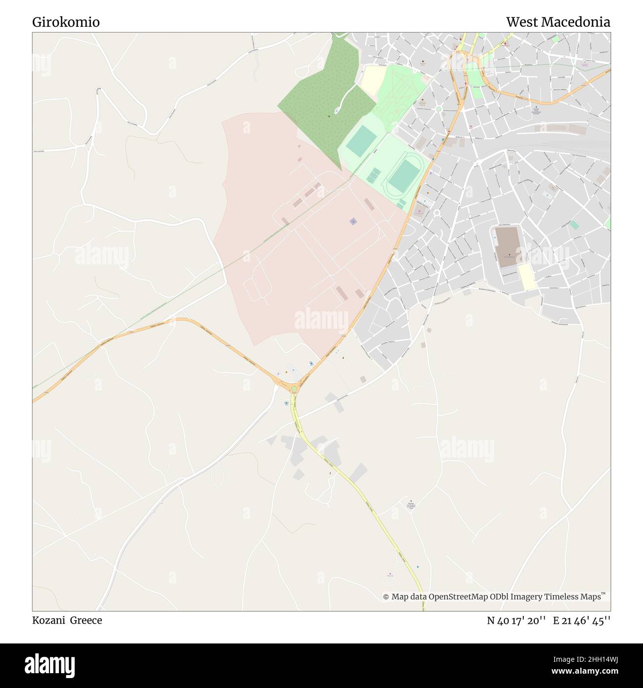 Girokomio, Kozani, Griechenland, Westmakedonien, N 40 17' 20'', E 21 46' 45'', map, Timeless Map veröffentlicht im Jahr 2021. Reisende, Entdecker und Abenteurer wie Florence Nightingale, David Livingstone, Ernest Shackleton, Lewis and Clark und Sherlock Holmes haben sich bei der Planung von Reisen zu den entlegensten Ecken der Welt auf Karten verlassen.Timeless Maps kartiert die meisten Orte auf der Welt und zeigt die Verwirklichung großer Träume Stockfoto