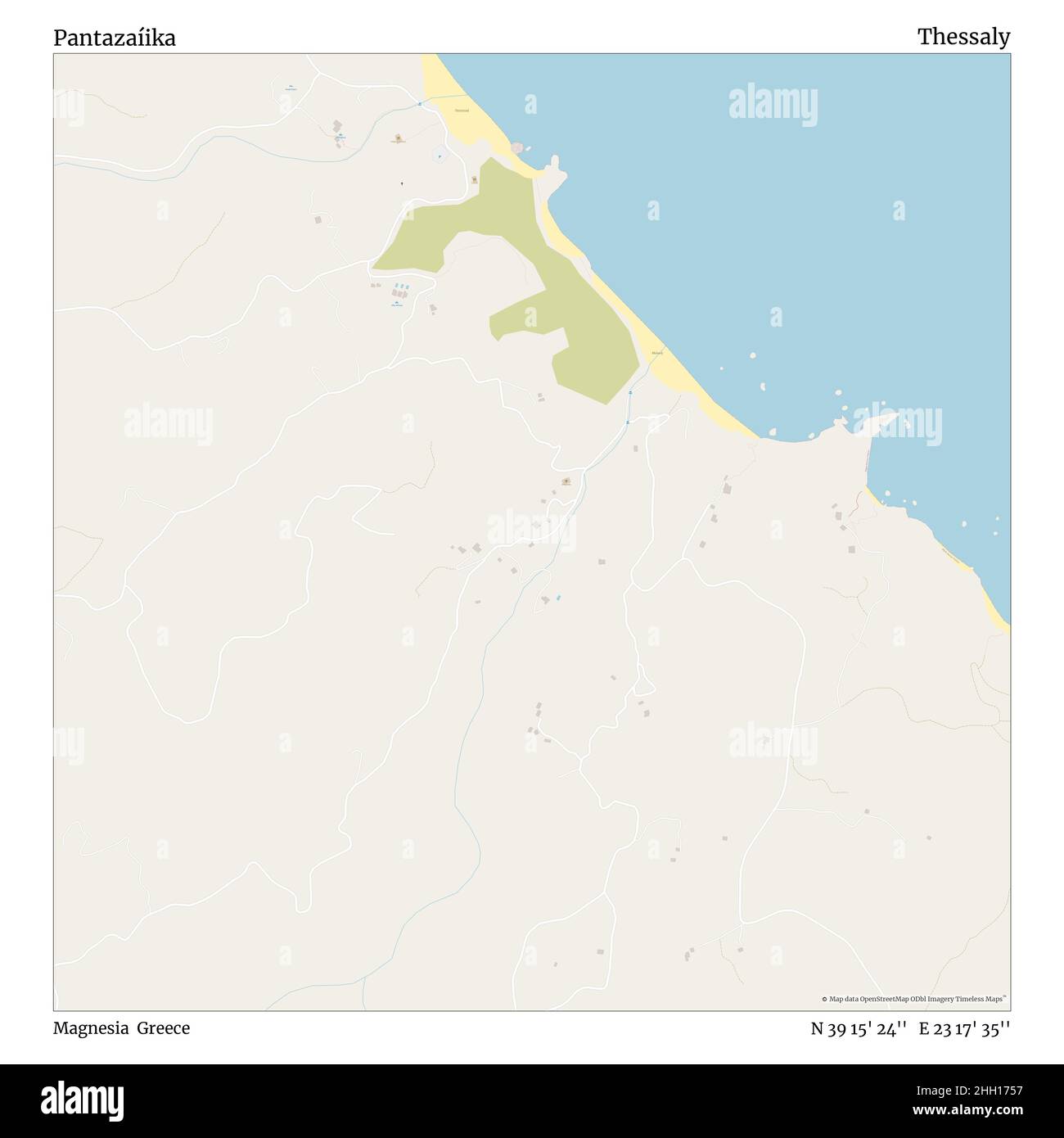 Pantazaíika, Magnesia, Greece, Thessaly, N 39 15' 24'', E 23 17' 35'', map, Timeless Map veröffentlicht im Jahr 2021. Reisende, Entdecker und Abenteurer wie Florence Nightingale, David Livingstone, Ernest Shackleton, Lewis and Clark und Sherlock Holmes haben sich bei der Planung von Reisen zu den entlegensten Ecken der Welt auf Karten verlassen.Timeless Maps kartiert die meisten Orte auf der Welt und zeigt die Verwirklichung großer Träume Stockfoto